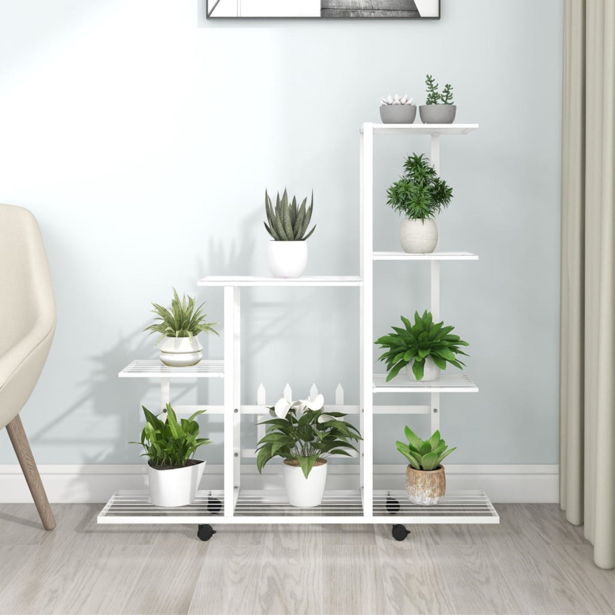 Vidaxl Flower Stand With Wheel 37.2'X9.8'X36.4' White Metal