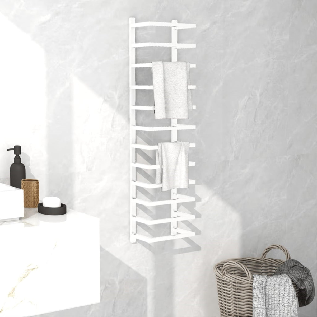Vidaxl Towel Rack White 9.4'X4.7'X37.8' Steel