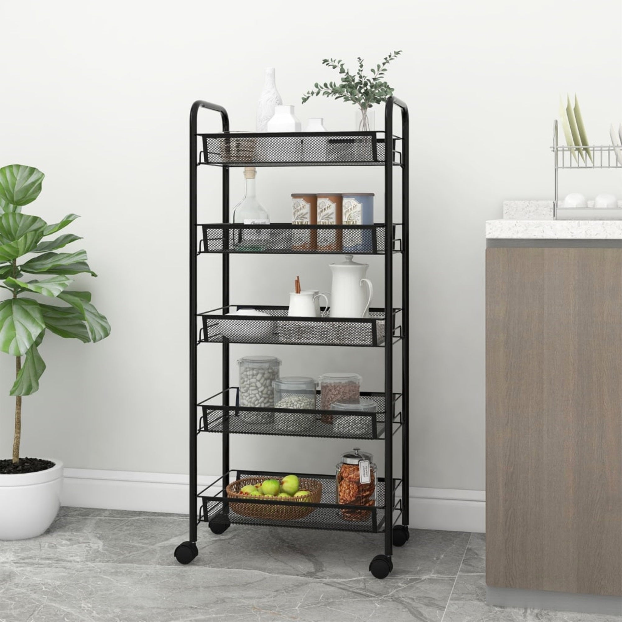 Vidaxl 5-Tier Kitchen Trolley Black 18.1'X10.2'X41.3' Iron