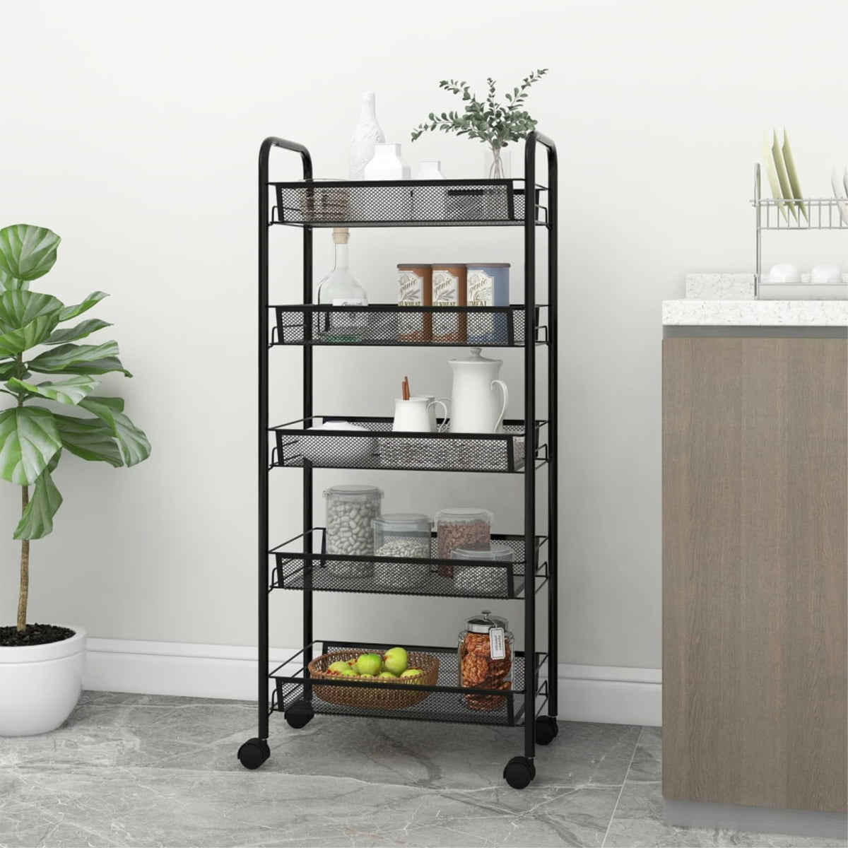 Vidaxl 5-Tier Kitchen Trolley Black 18.1'X10.2'X41.3' Iron