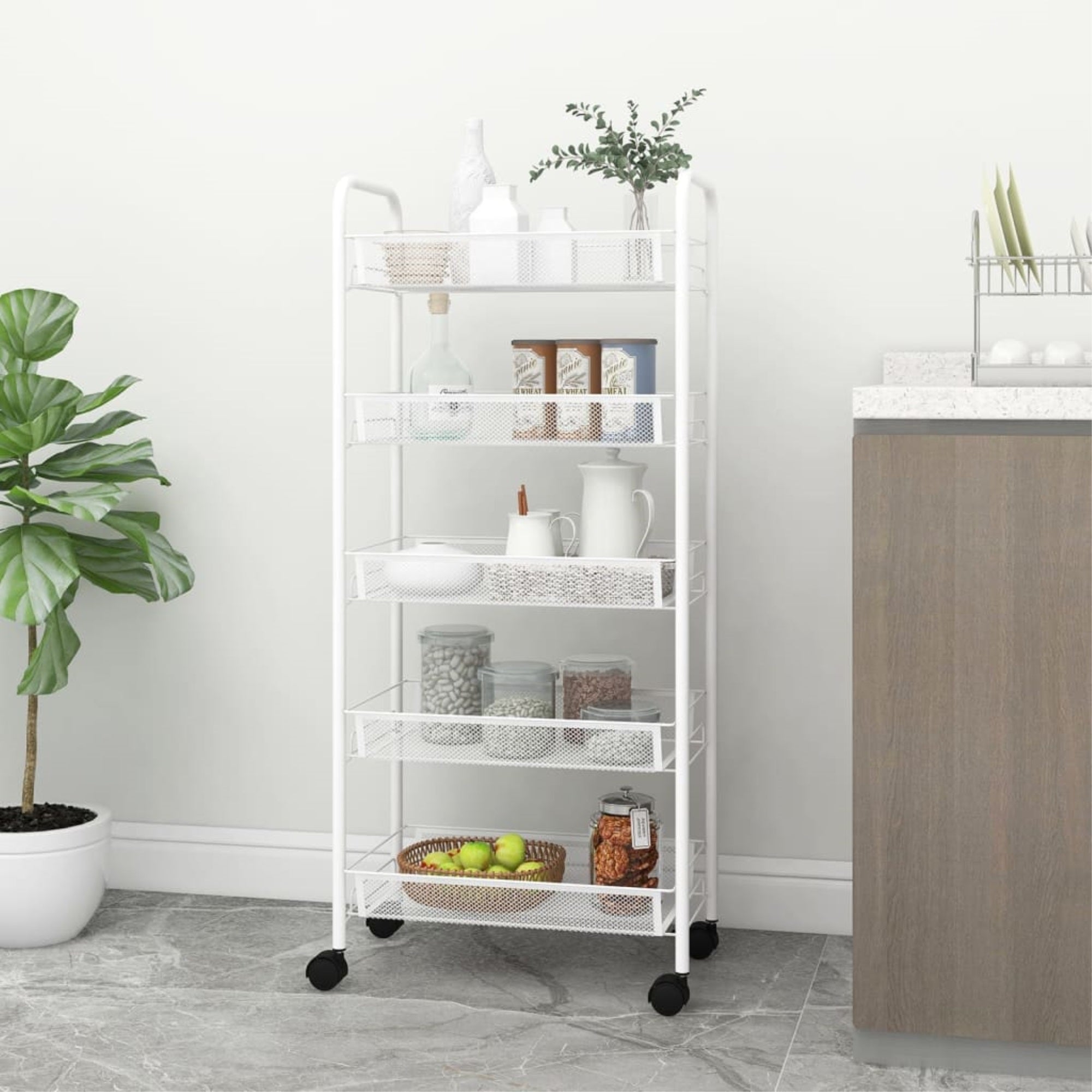 Vidaxl 5-Tier Kitchen Trolley White 18.1'X10.2'X41.3' Iron