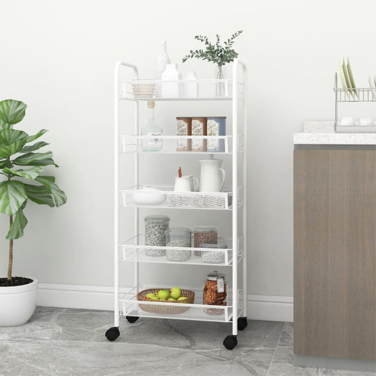 Vidaxl 5-Tier Kitchen Trolley White 18.1'X10.2'X41.3' Iron