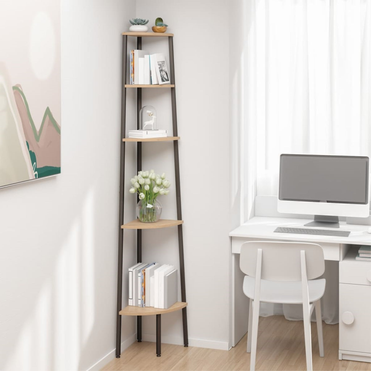 Vidaxl 5-Tier Corner Shelf Light Brown And Black 17.9'X12.4'X70.9'