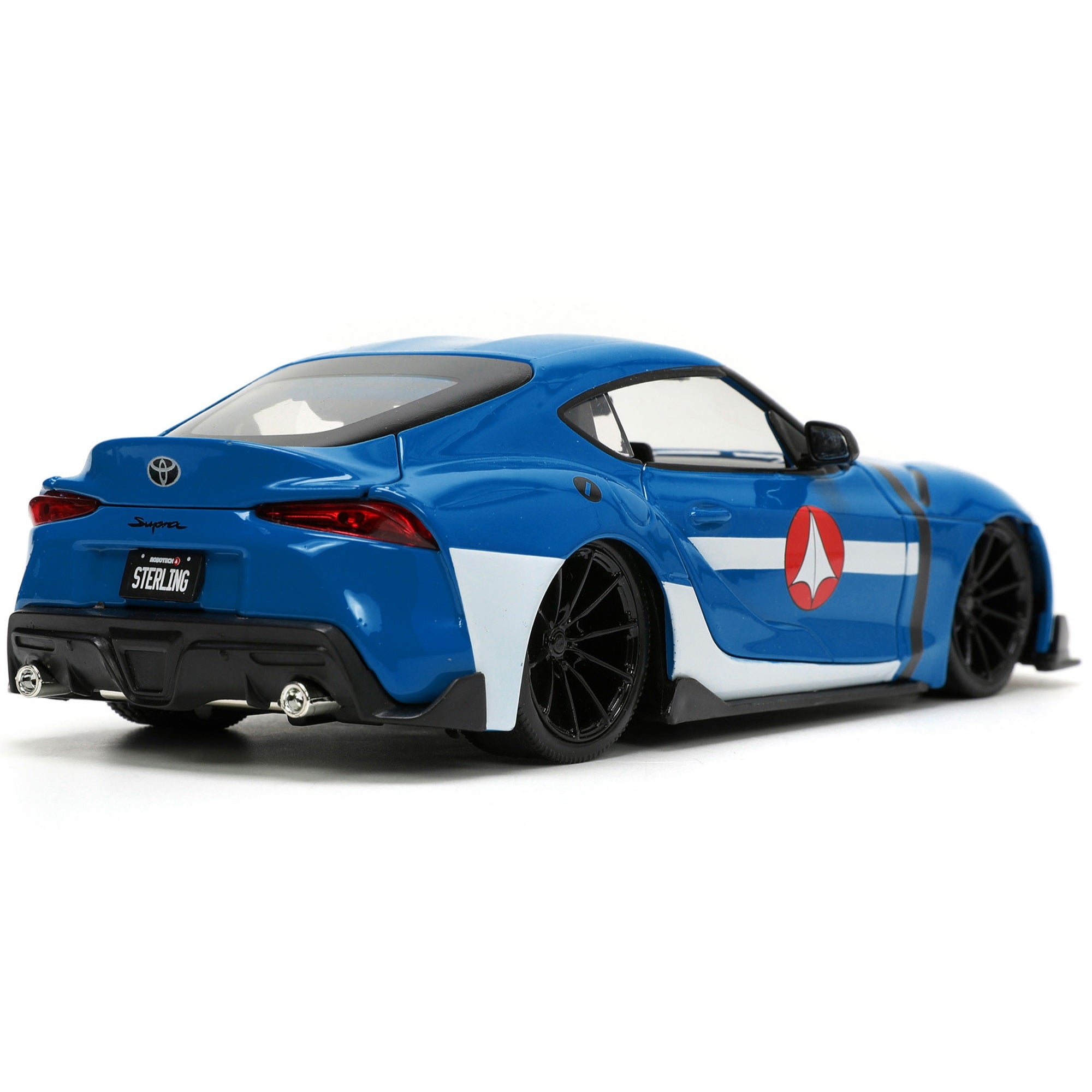 2020 Toyota Supra Blue With Graphics And Max Sterling Diecast Figurine 'Robotech' 'Hollywood Rides' Series 1/24 Diecast Model Car By Jada