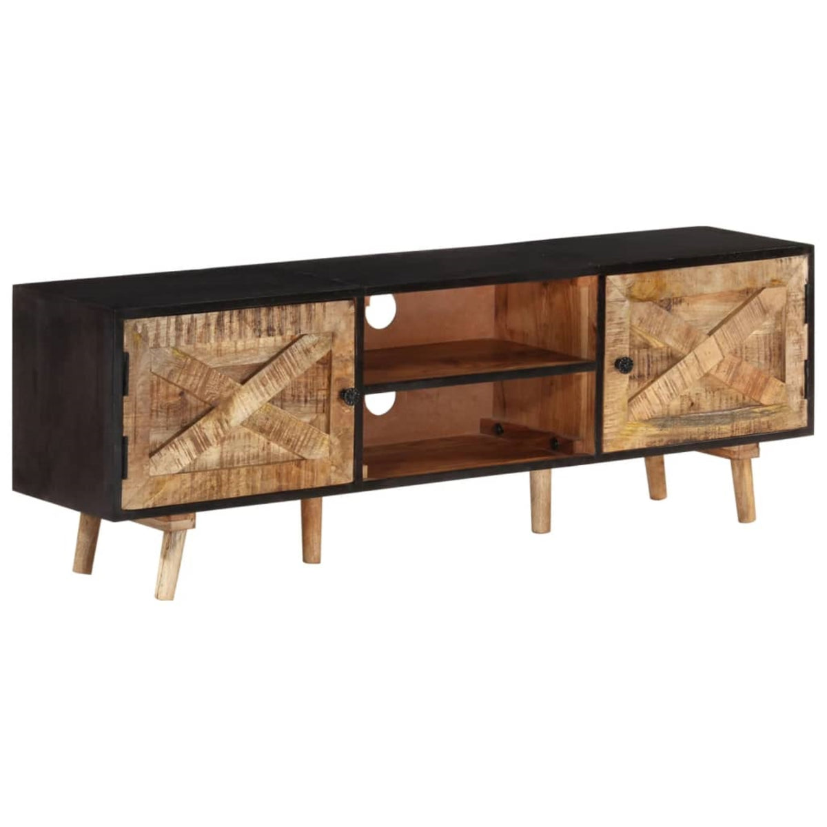 Vidaxl Tv Cabinet 55.1'X11.8'X18.1' Rough Mango Wood And Solid Acacia Wood