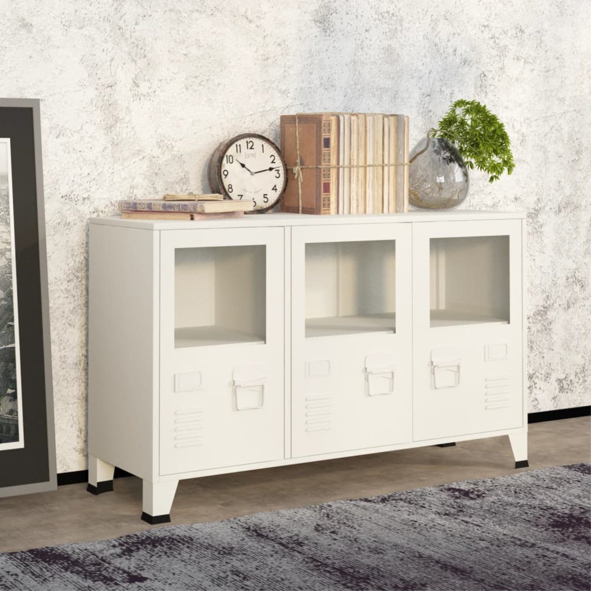 Vidaxl Industrial Sideboard White 41.3'X13.8'X24.4' Metal And Glass