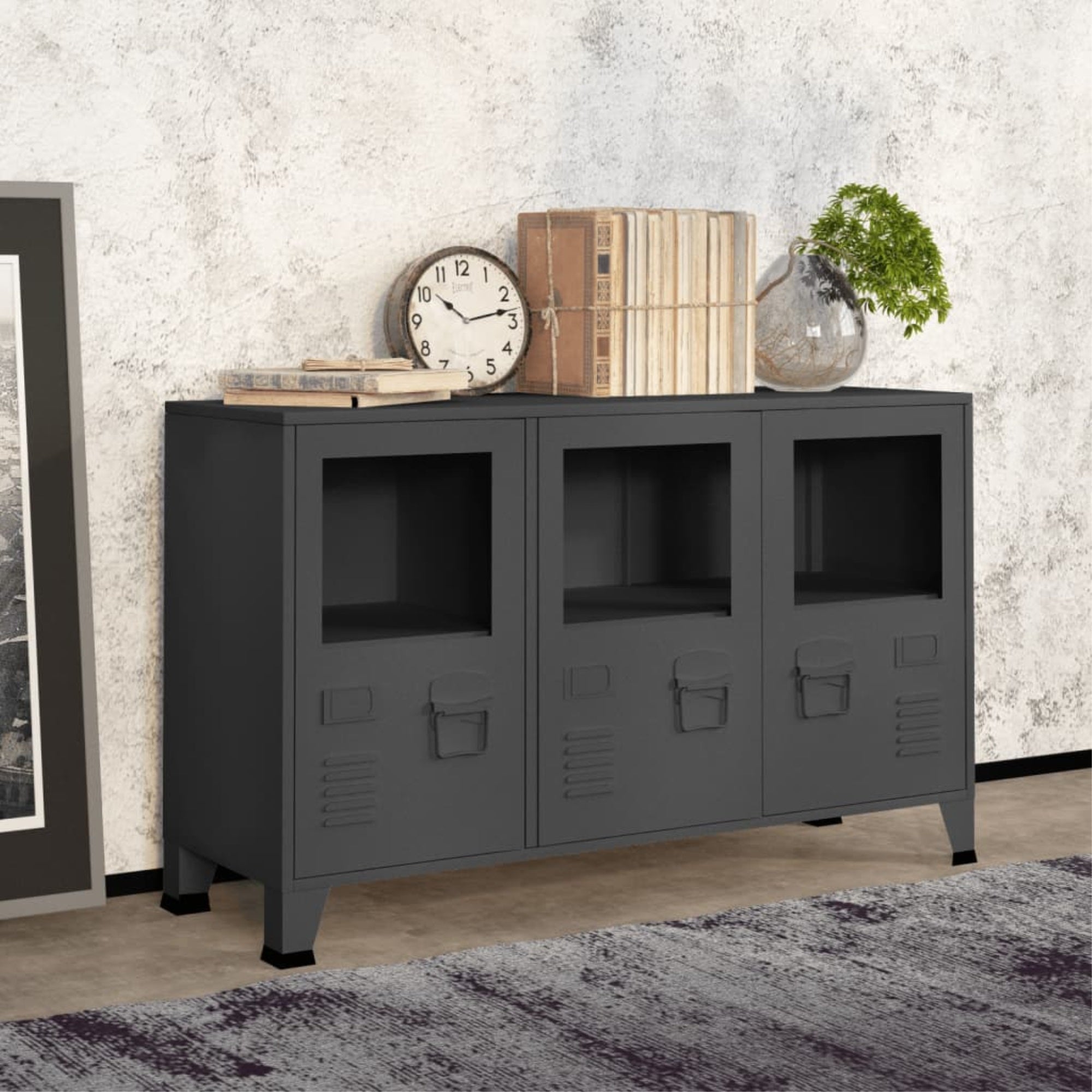 Vidaxl Industrial Sideboard Anthracite 41.3'X13.8'X24.4' Metal And Glass