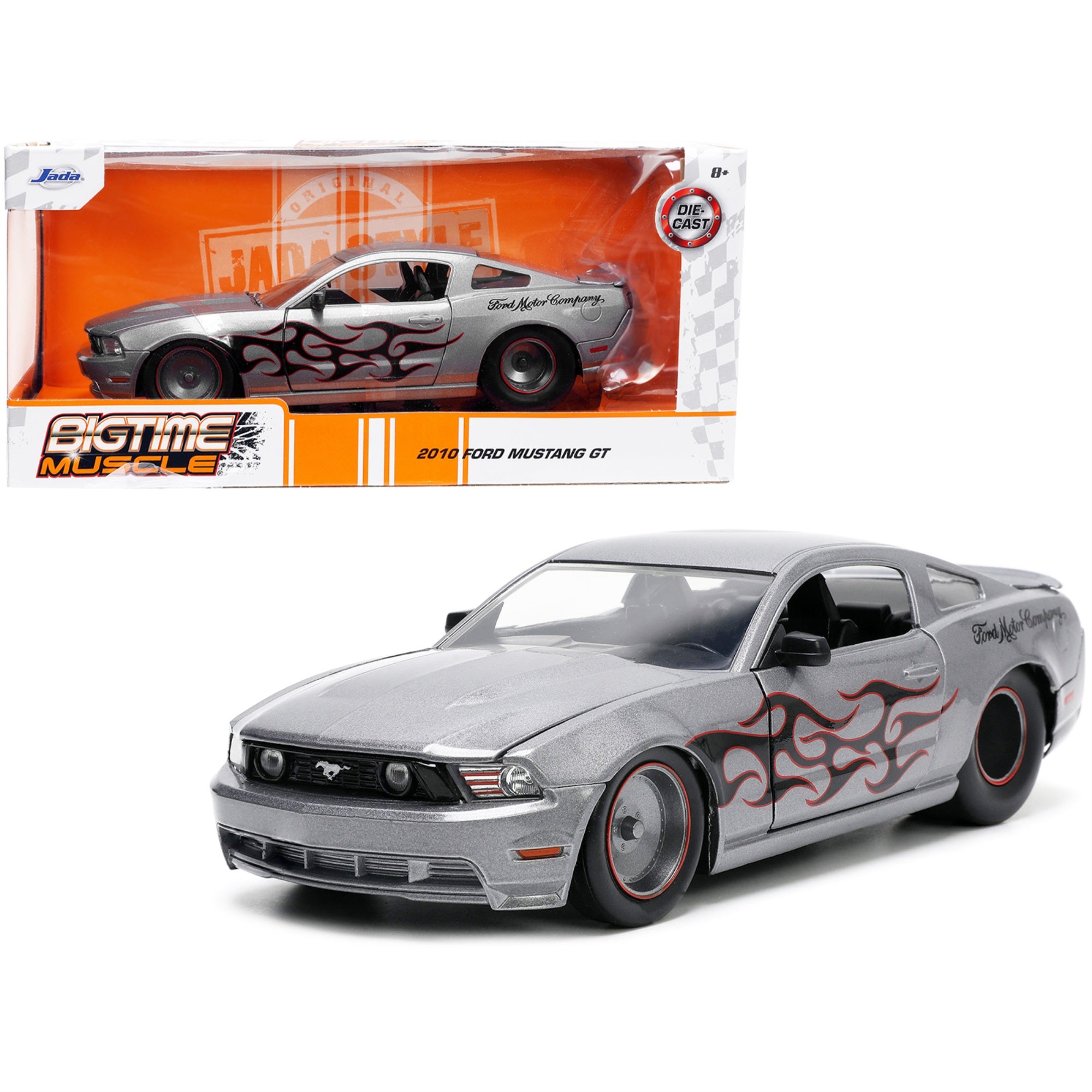 2010 Ford Mustang Gt Gray Metallic With Flames 'Ford Motor Company' 'Bigtime Muscle' Series 1/24 Diecast Model Car By Jada