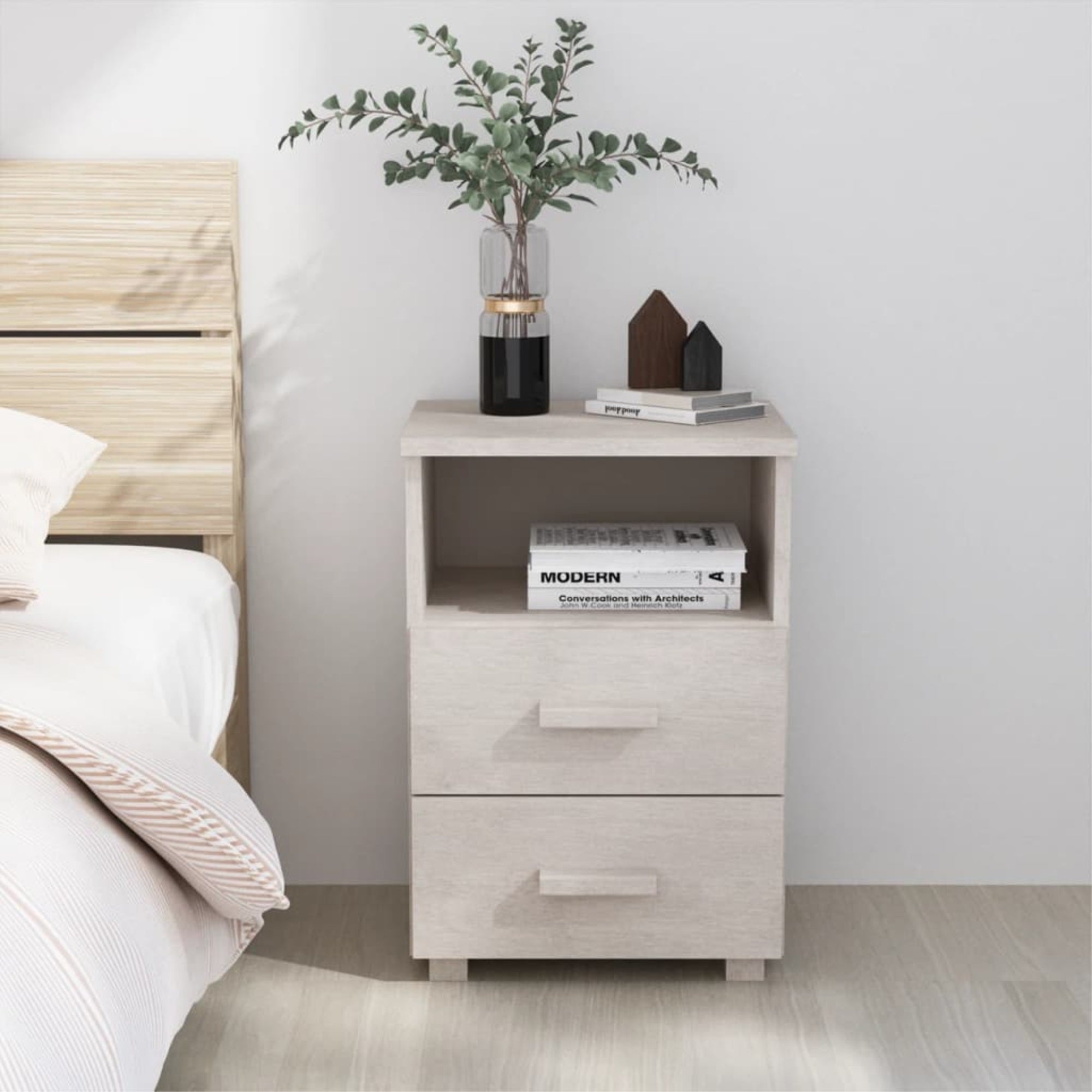 Vidaxl Bedside Cabinet White 15.7'X13.8'X24.4' Solid Wood Pine