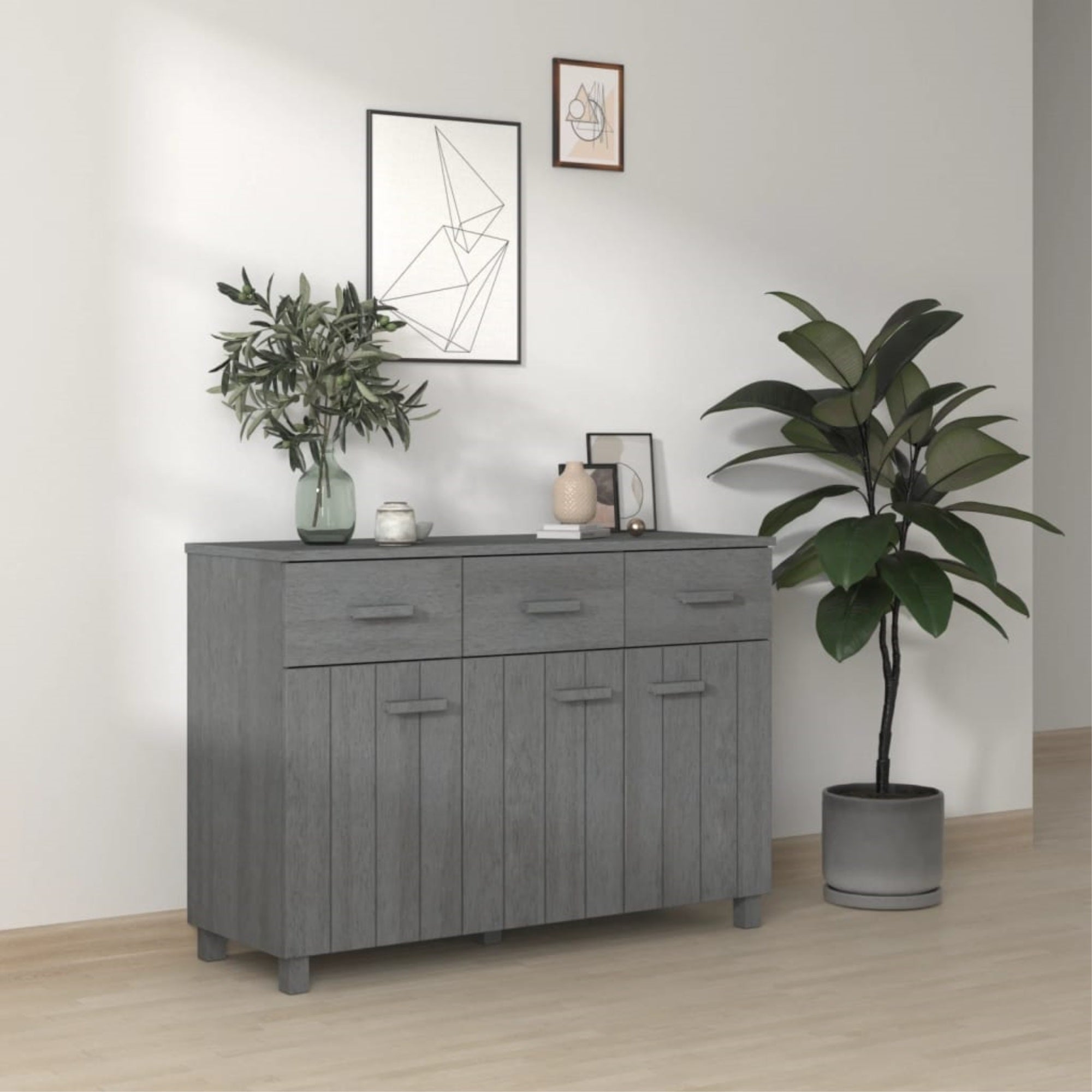 Vidaxl Sideboard Dark Gray 44.5'X15.7'X31.5' Solid Wood Pine