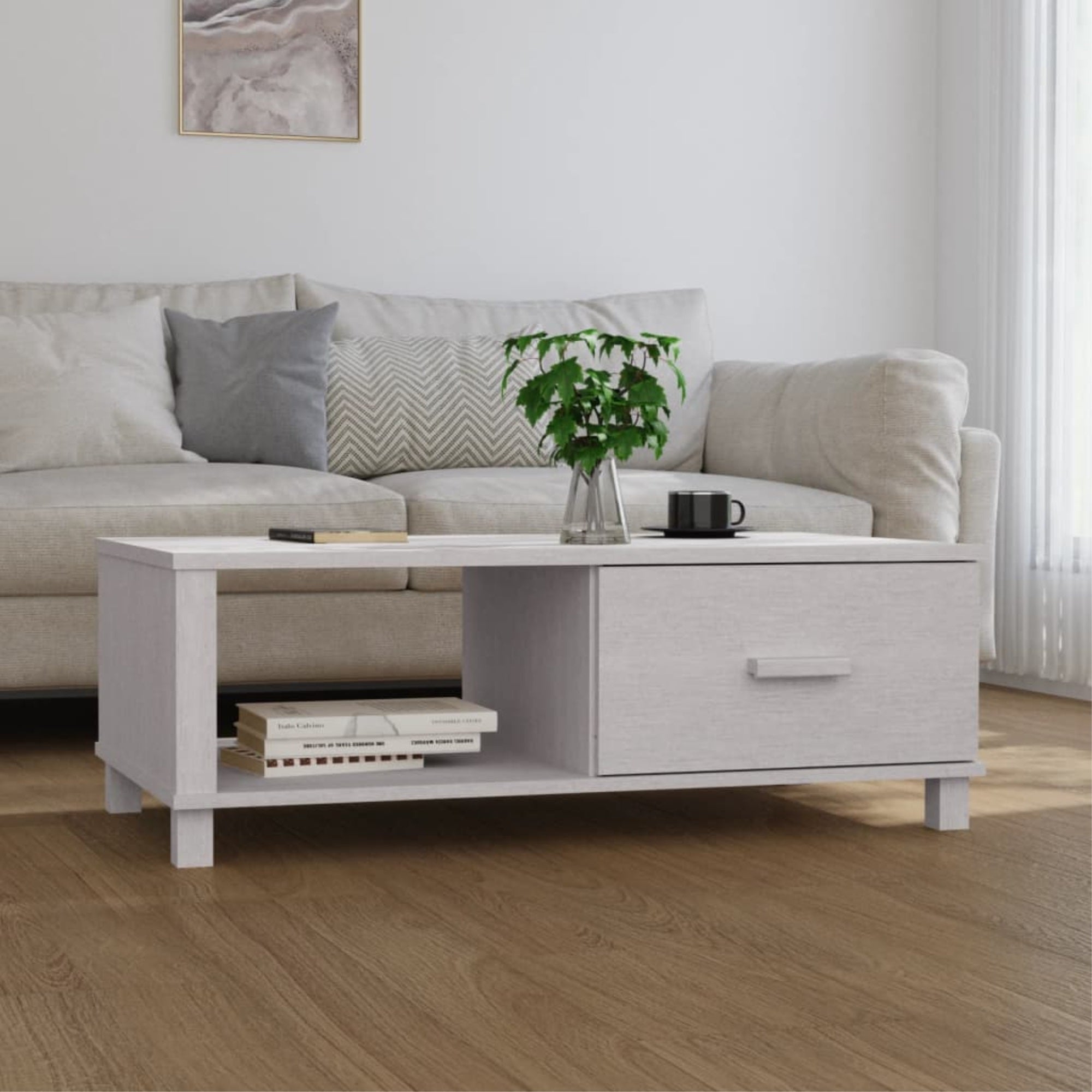 Vidaxl Coffee Table White 39.4'X21.7'X13.8' Solid Wood Pine