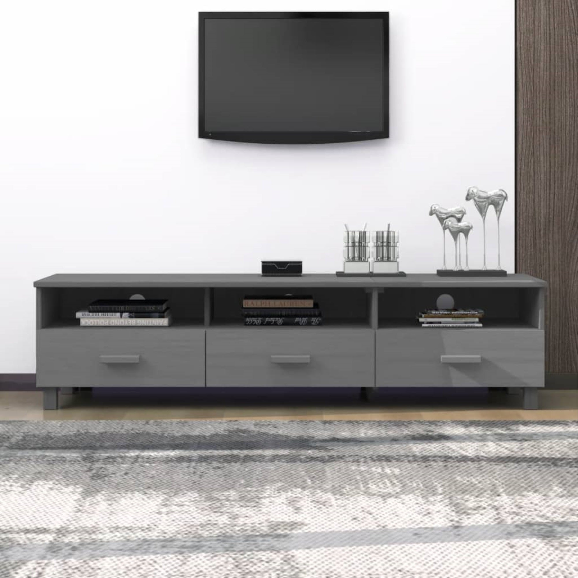 Vidaxl Tv Cabinet Dark Gray 62.2'X15.7'X15.7' Solid Wood Pine