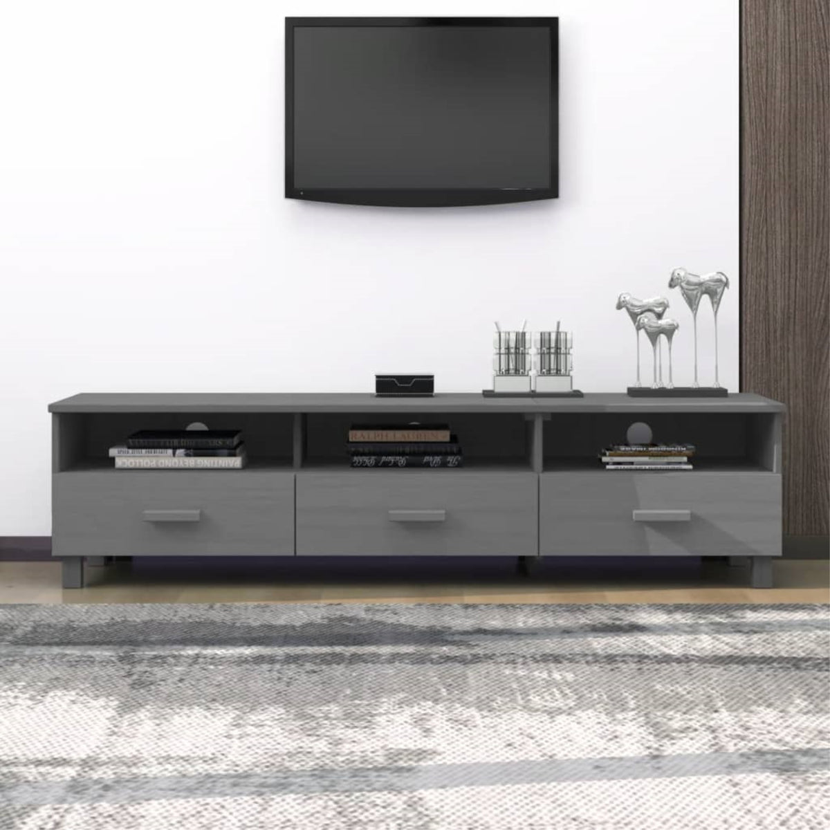 Vidaxl Tv Cabinet Dark Gray 62.2'X15.7'X15.7' Solid Wood Pine