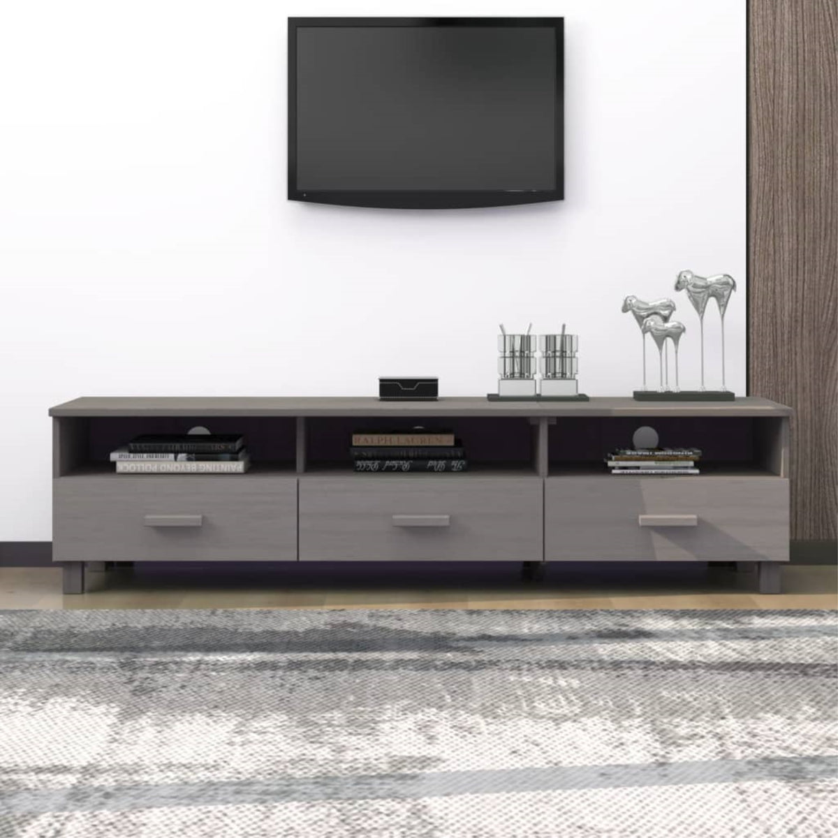 Vidaxl Tv Cabinet Light Gray 62.2'X15.7'X15.7' Solid Wood Pine