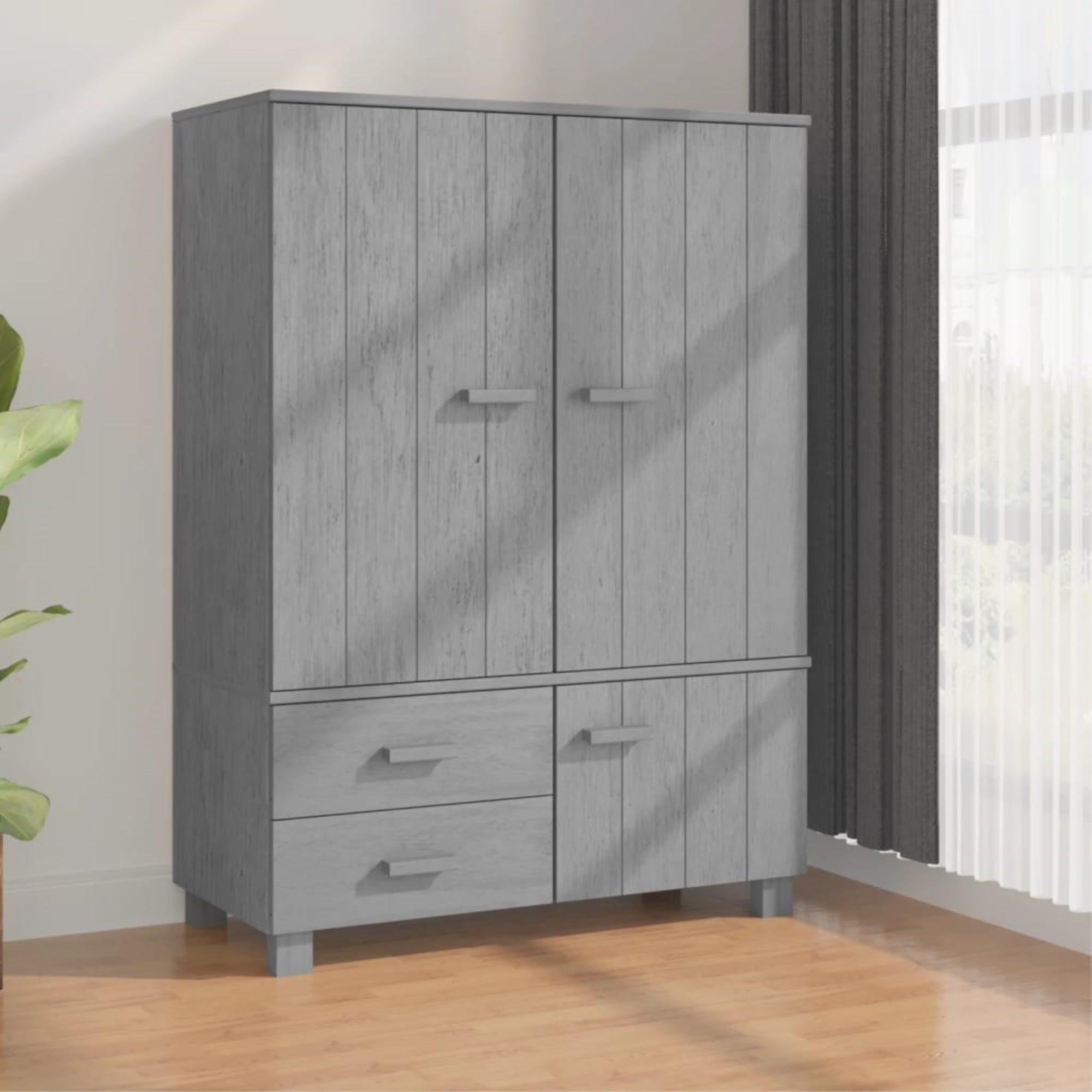 Vidaxl Wardrobe Dark Gray 39'X17.7'X53.9' Solid Wood Pine