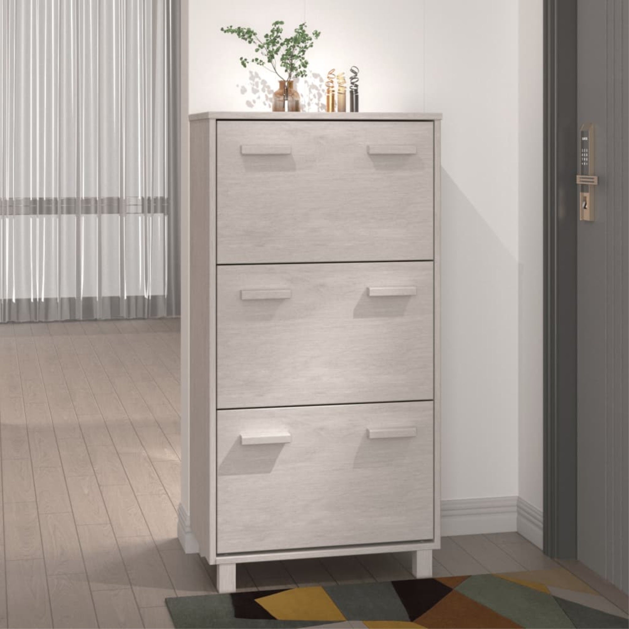 Vidaxl Shoe Cabinet White 23.4'X13.8'X46.1' Solid Wood Pine