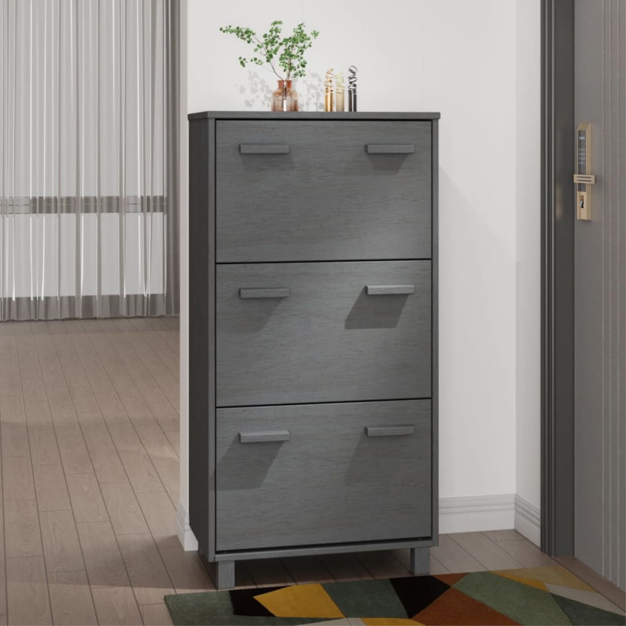Vidaxl Shoe Cabinet Dark Gray 23.4'X13.8'X46.1' Solid Wood Pine