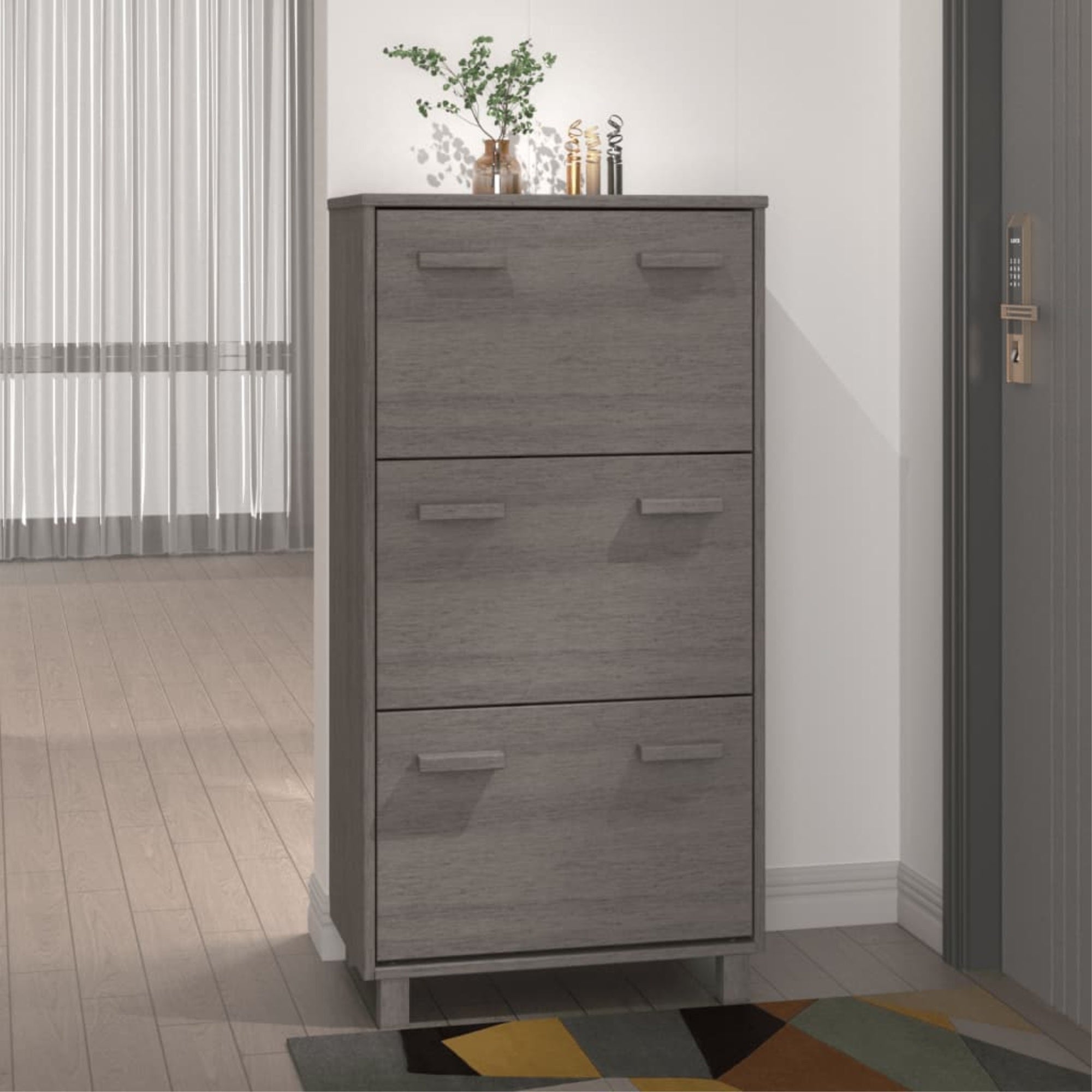 Vidaxl Shoe Cabinet Light Gray 23.4'X13.8'X46.1' Solid Wood Pine