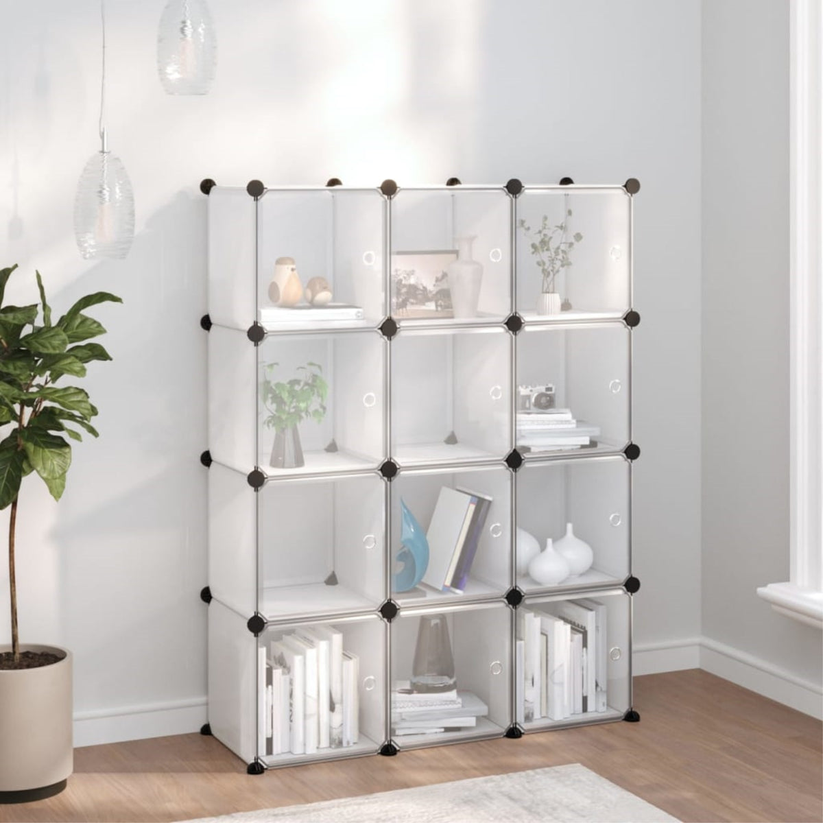 Vidaxl Storage Cube Organizer With 12 Cubes And Doors Transparent Pp