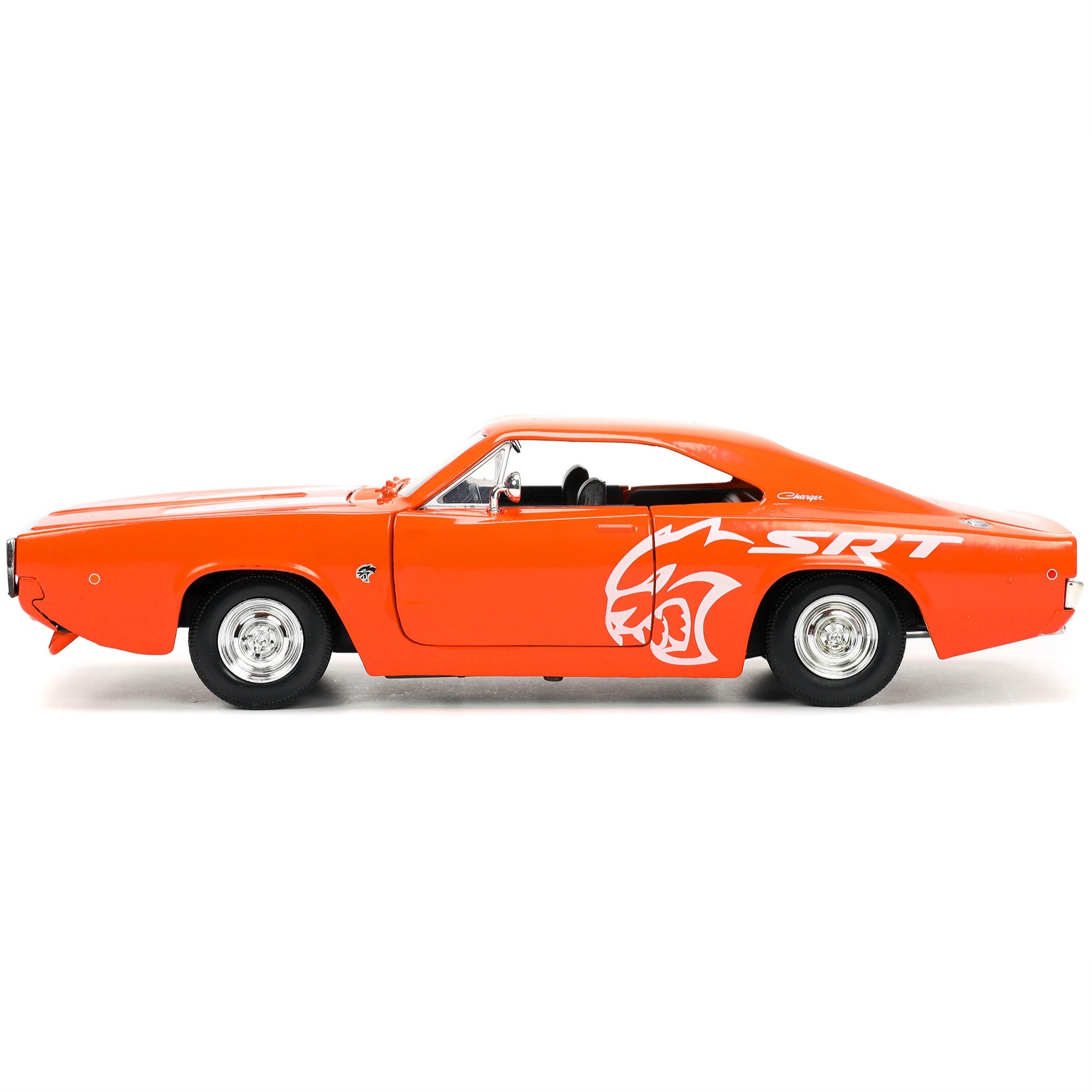 1968 Dodge Charger R/T SRT Orange with White Stripes and Graphics “Bigtime Muscle” Series 1/24 Diecast Model Car by Jada