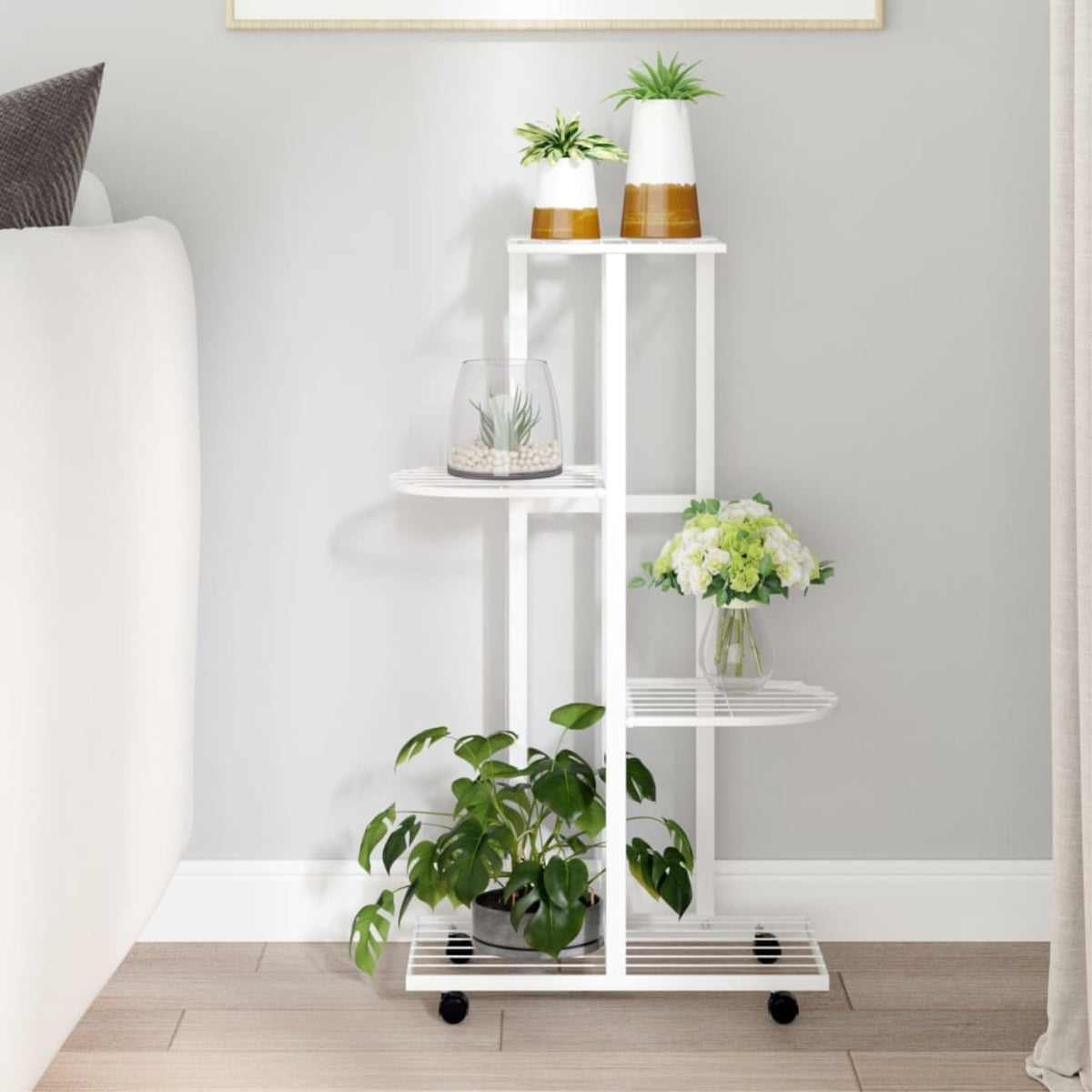 Vidaxl 4-Floor Flower Stand With Wheels 17.3'X9.1'X31.5' White Iron
