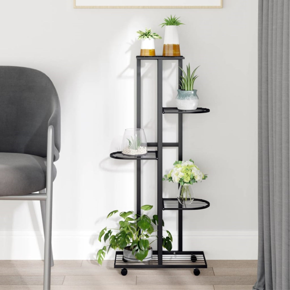 Vidaxl 5-Floor Flower Stand With Wheels 17.3'X9.1'X39.4' Black Iron