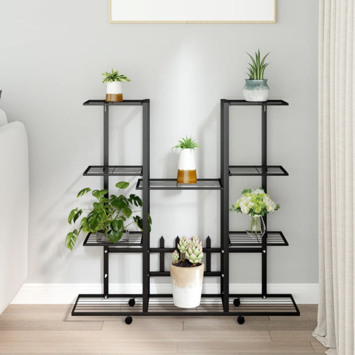 Vidaxl Flower Stand With Wheels 37.2'X9.6'X36' Black Iron