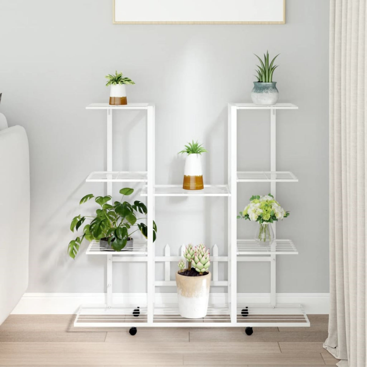 Vidaxl Flower Stand With Wheels 37.2'X9.6'X36' White Iron
