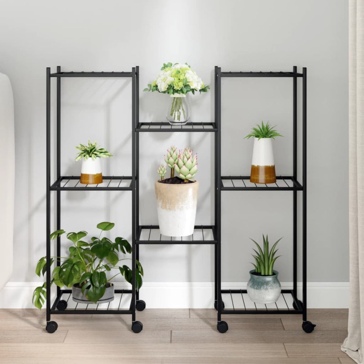 Vidaxl Flower Stand With Wheels 32.7'X9.8'X32.9' Black Iron
