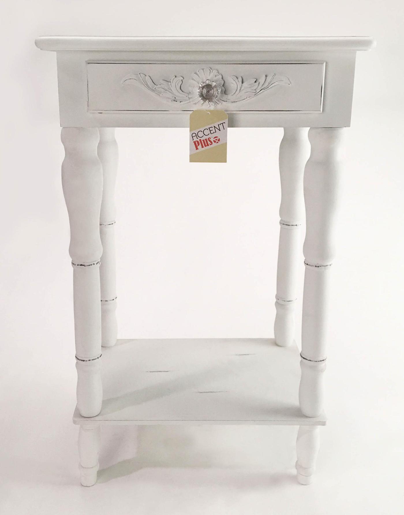 Accent Plus 34353 Carved White Side Table, Multicolor