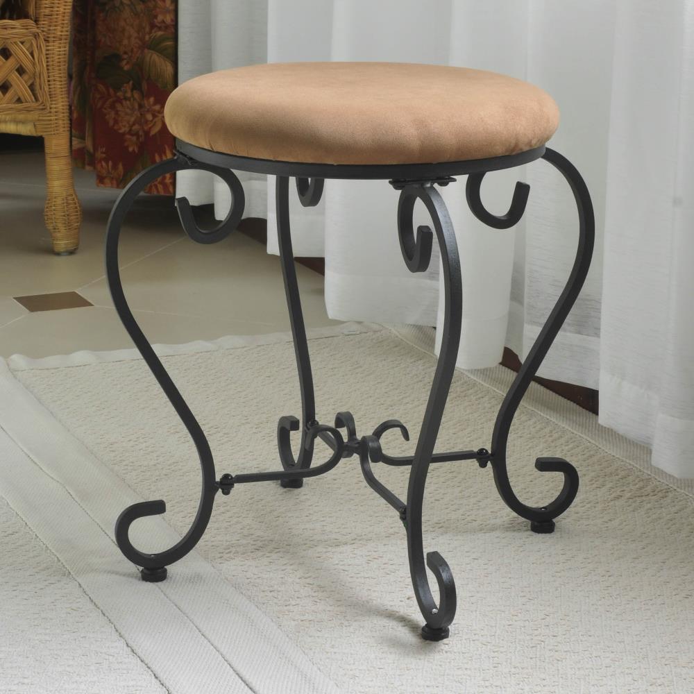 Round Iron Vanity Stool With Cushion -Saddle Brown