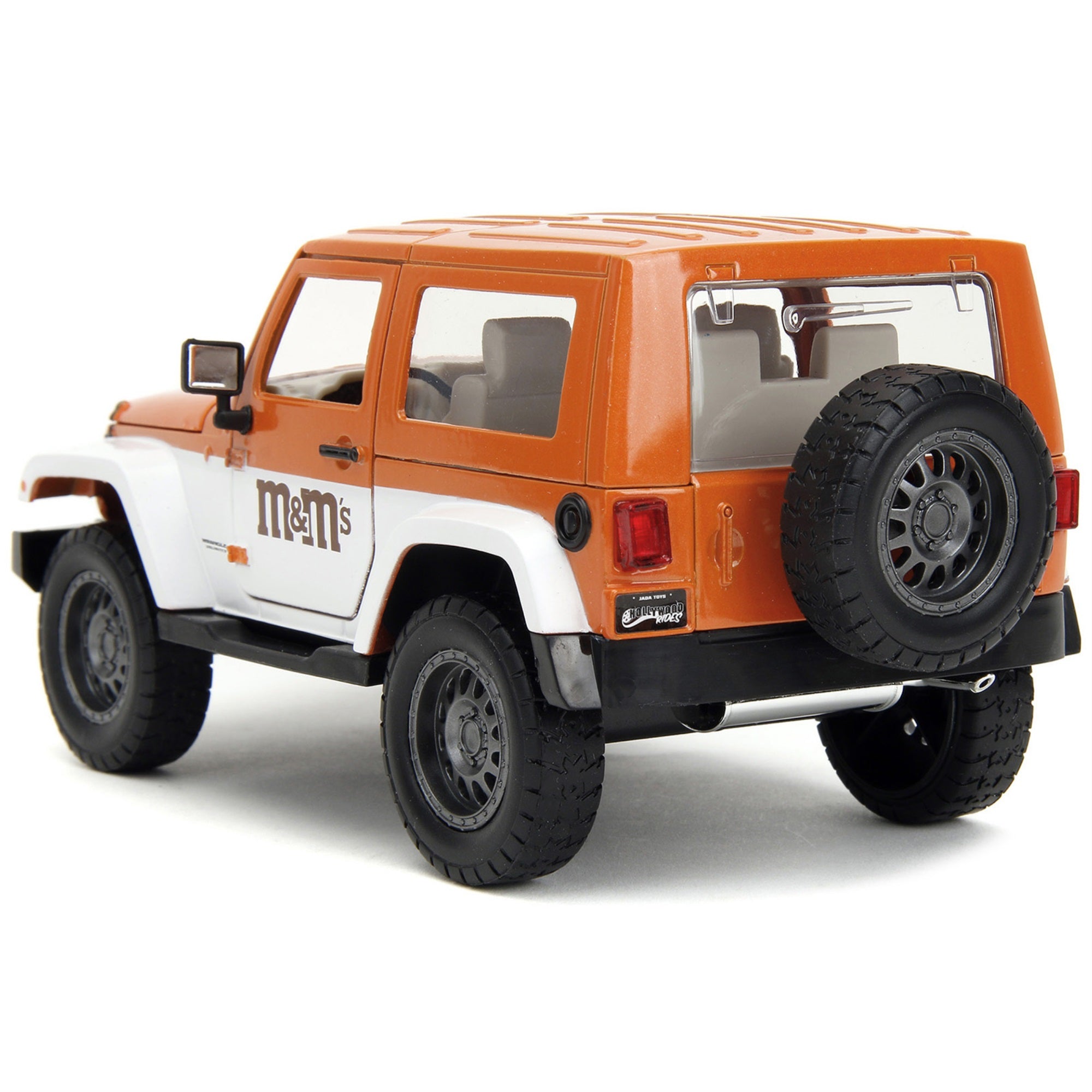 2017 Jeep Wrangler Orange Metallic and White and Orange M&M Diecast Figure “M&M's” “Hollywood Rides” Series 1/24 Diecast Model Car by Jada