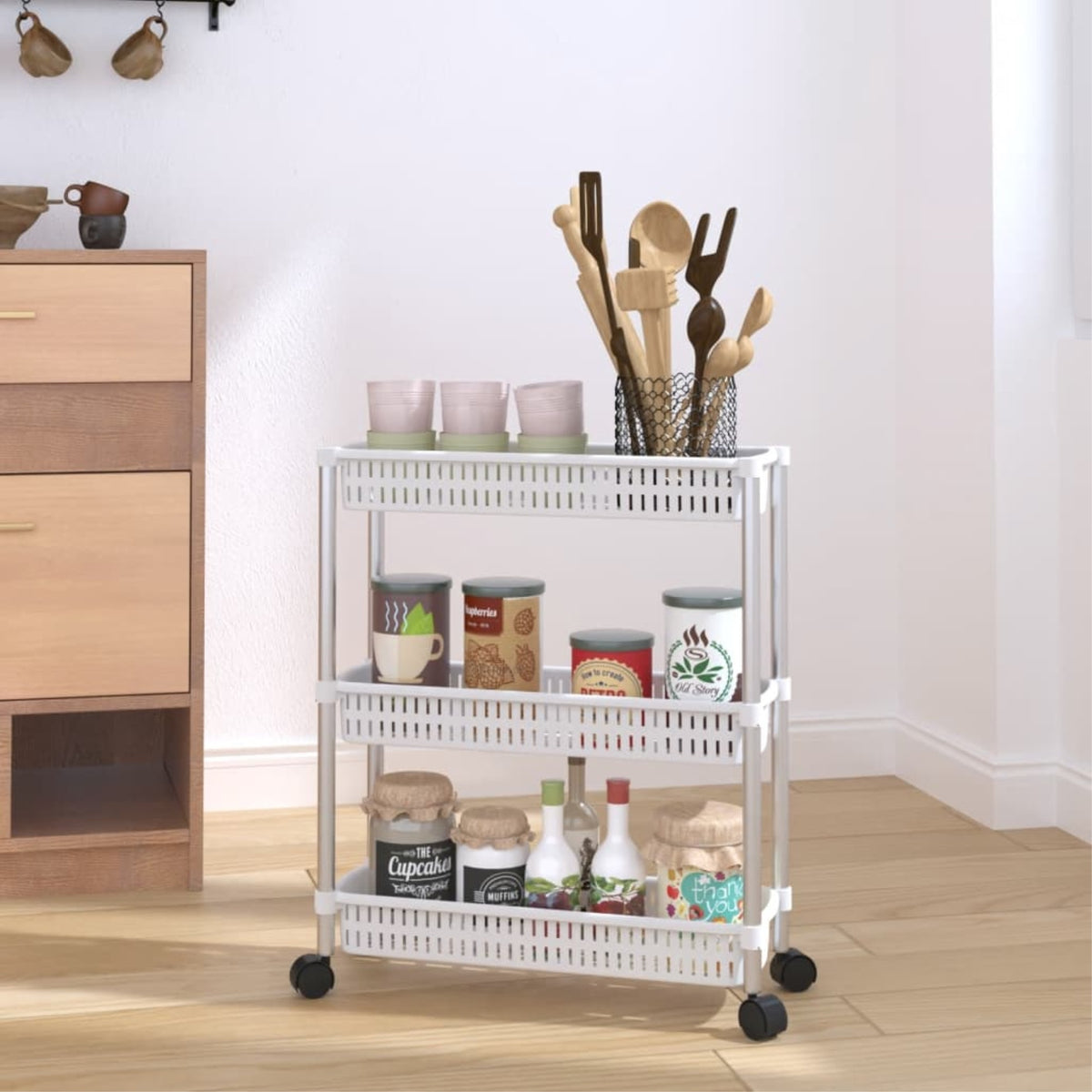 Vidaxl 3-Tier Storage Trolley Silver And White Aluminum