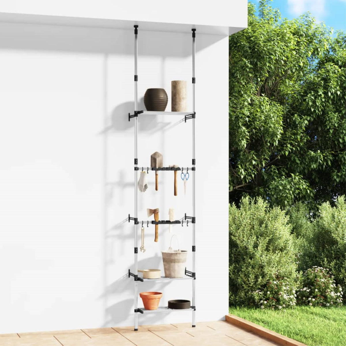 Vidaxl Telescopic Garden Rack With 3 Shelves Silver Aluminum