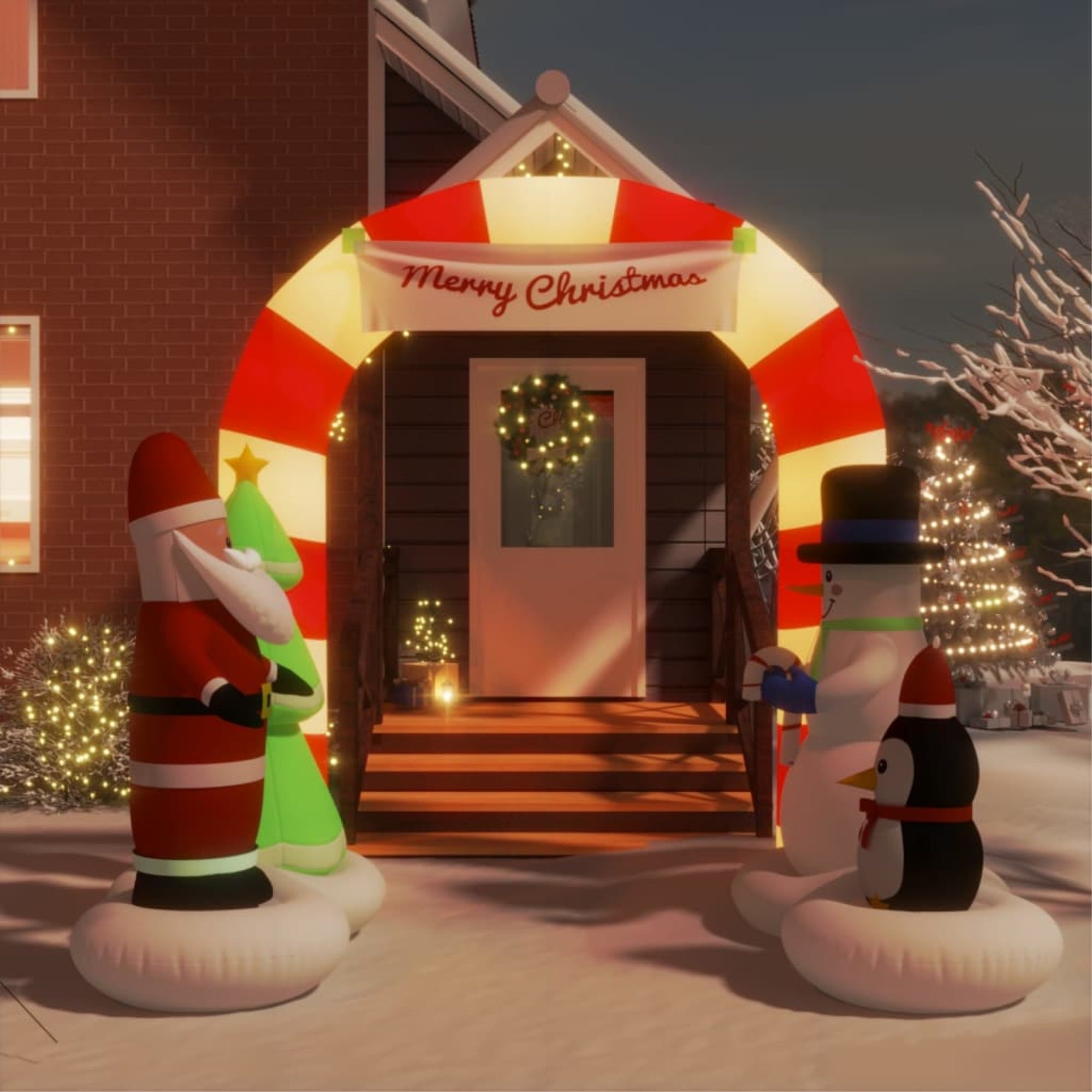 Vidaxl Christmas Inflatable Santa & Snowman Arch Gate Led 102.4'