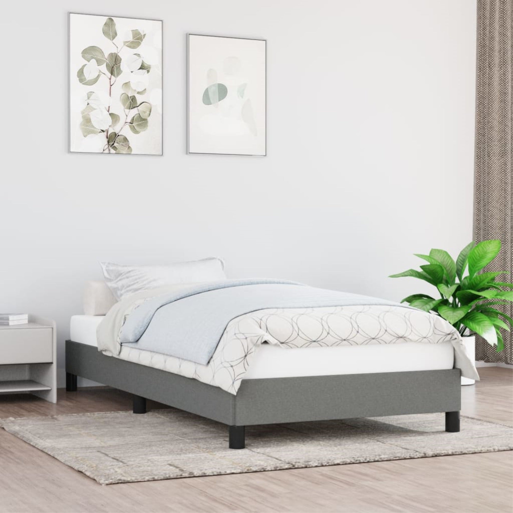 vidaXL Bed Frame Dark Gray 39.4″x79.9″ Twin XL Fabric