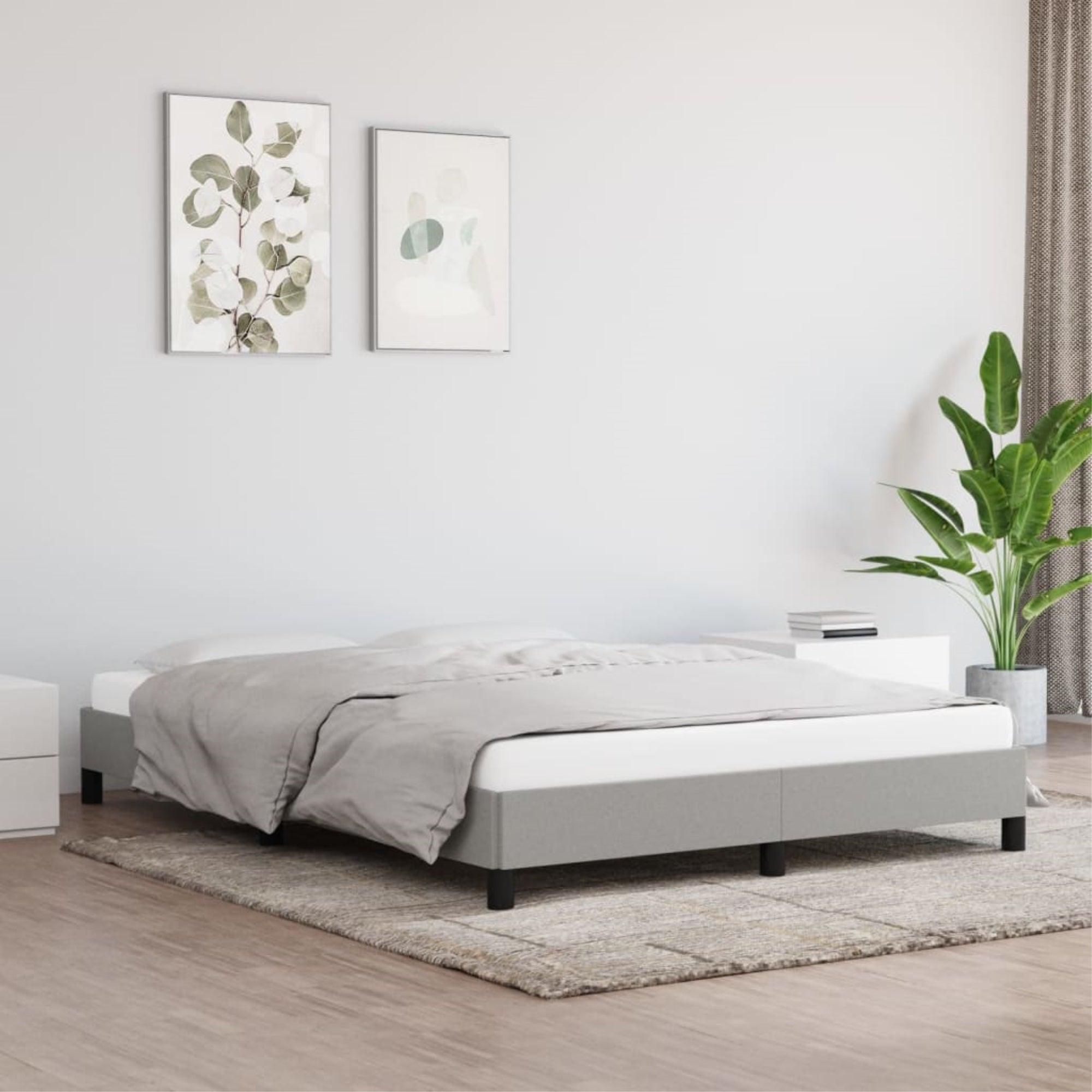 vidaXL Bed Frame Light Gray 59.8″x79.9″ Queen Fabric