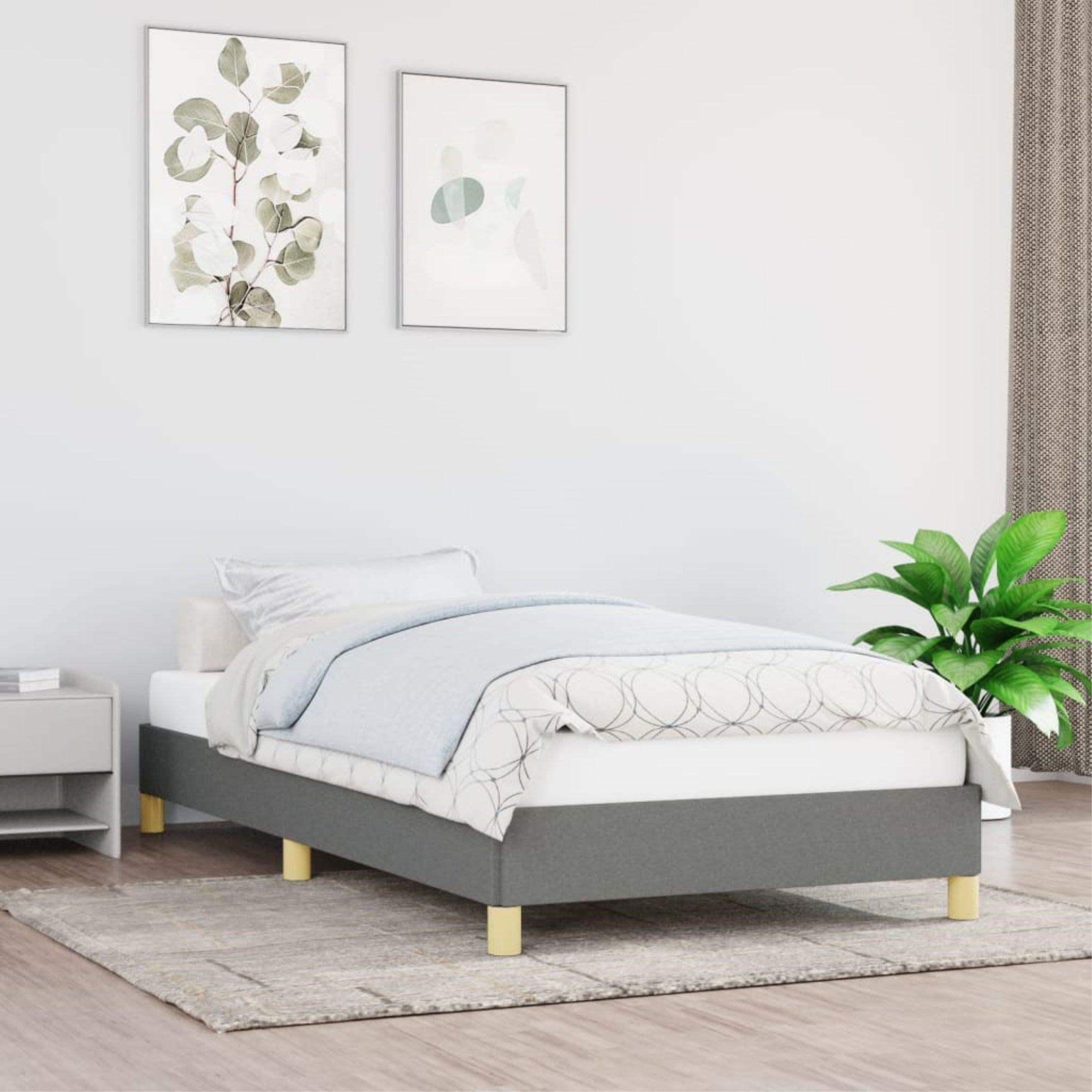 vidaXL Bed Frame Dark Gray 39.4″x79.9″ Twin XL Fabric