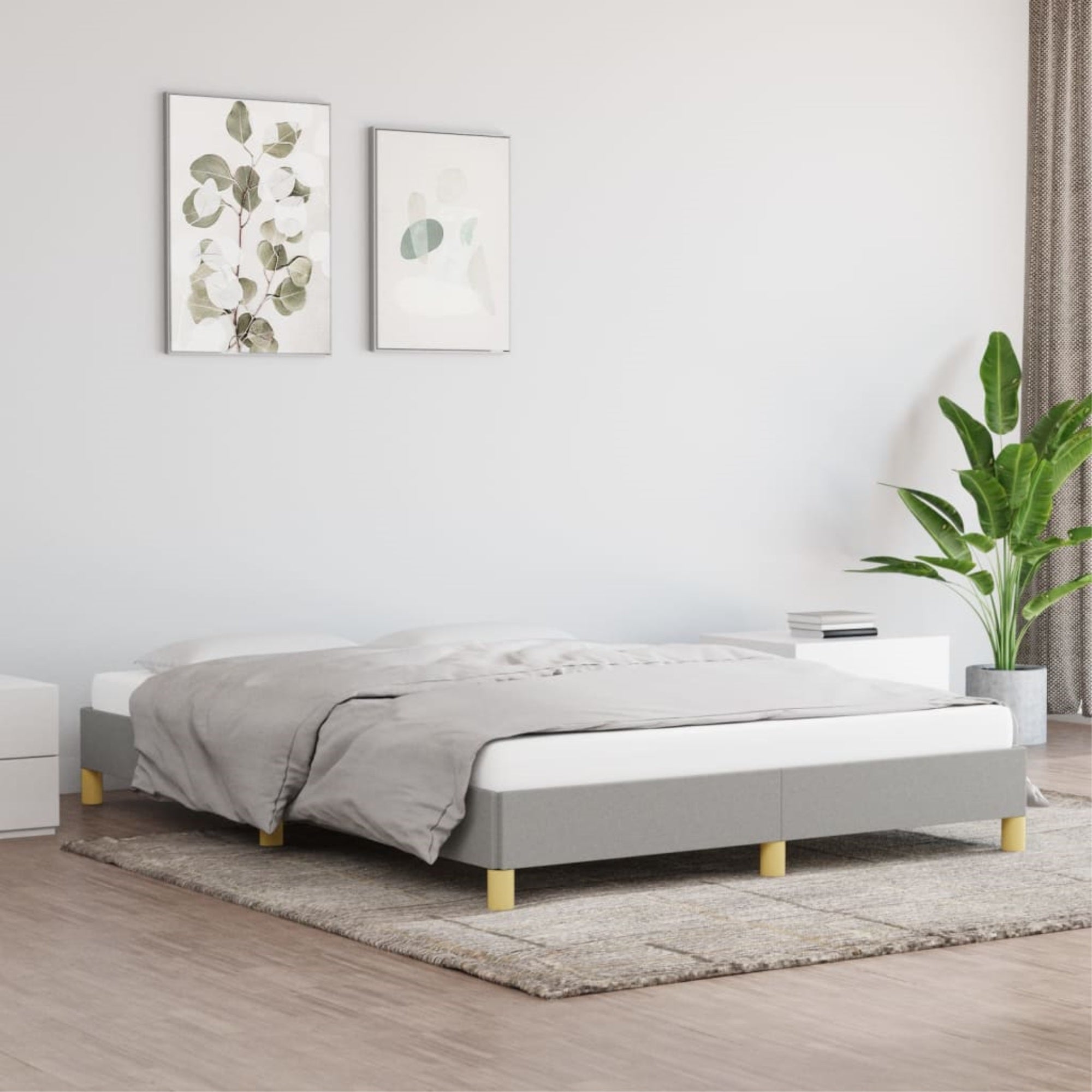 vidaXL Bed Frame Light Gray 59.8″x79.9″ Queen Fabric