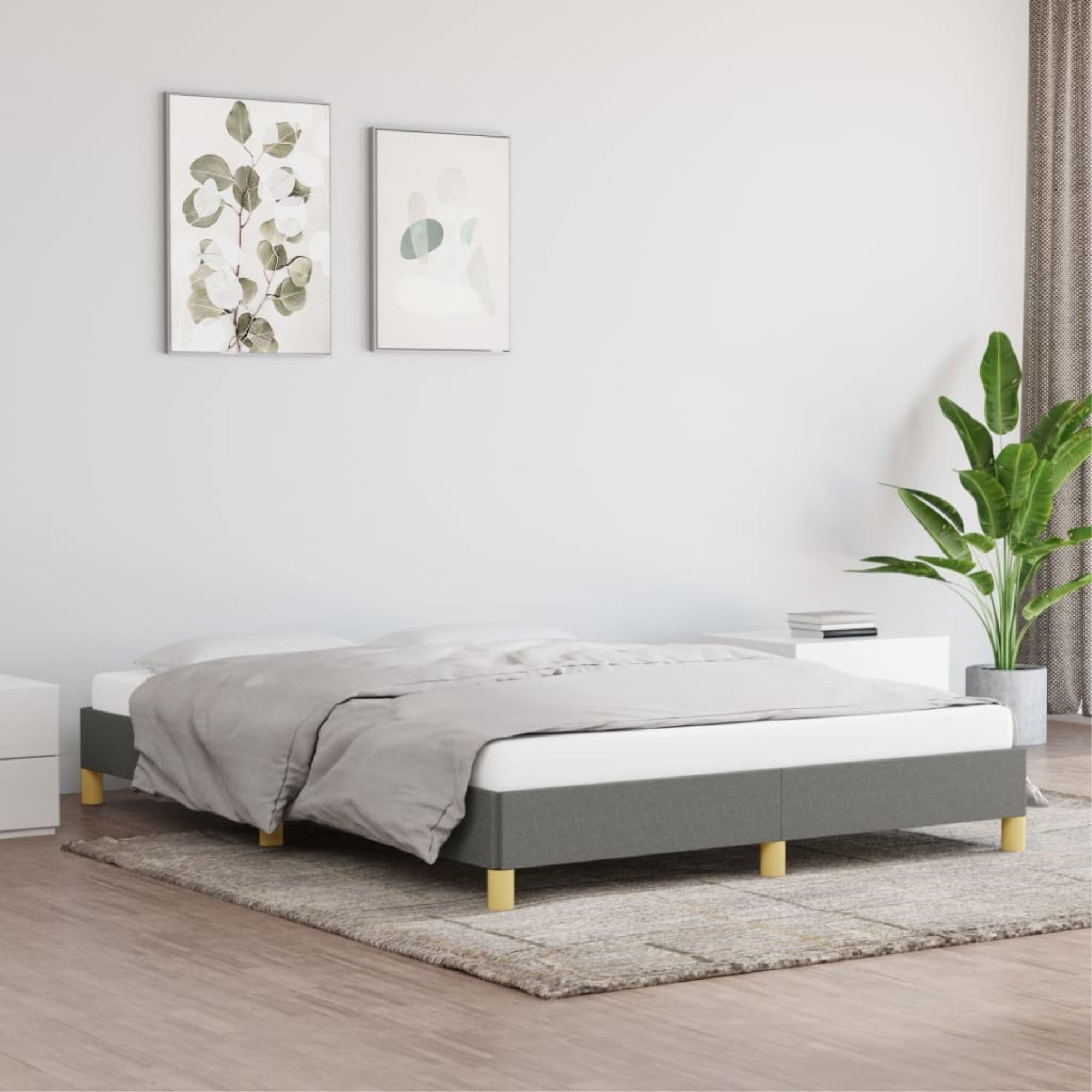 vidaXL Bed Frame Dark Gray 59.8″x79.9″ Queen Fabric