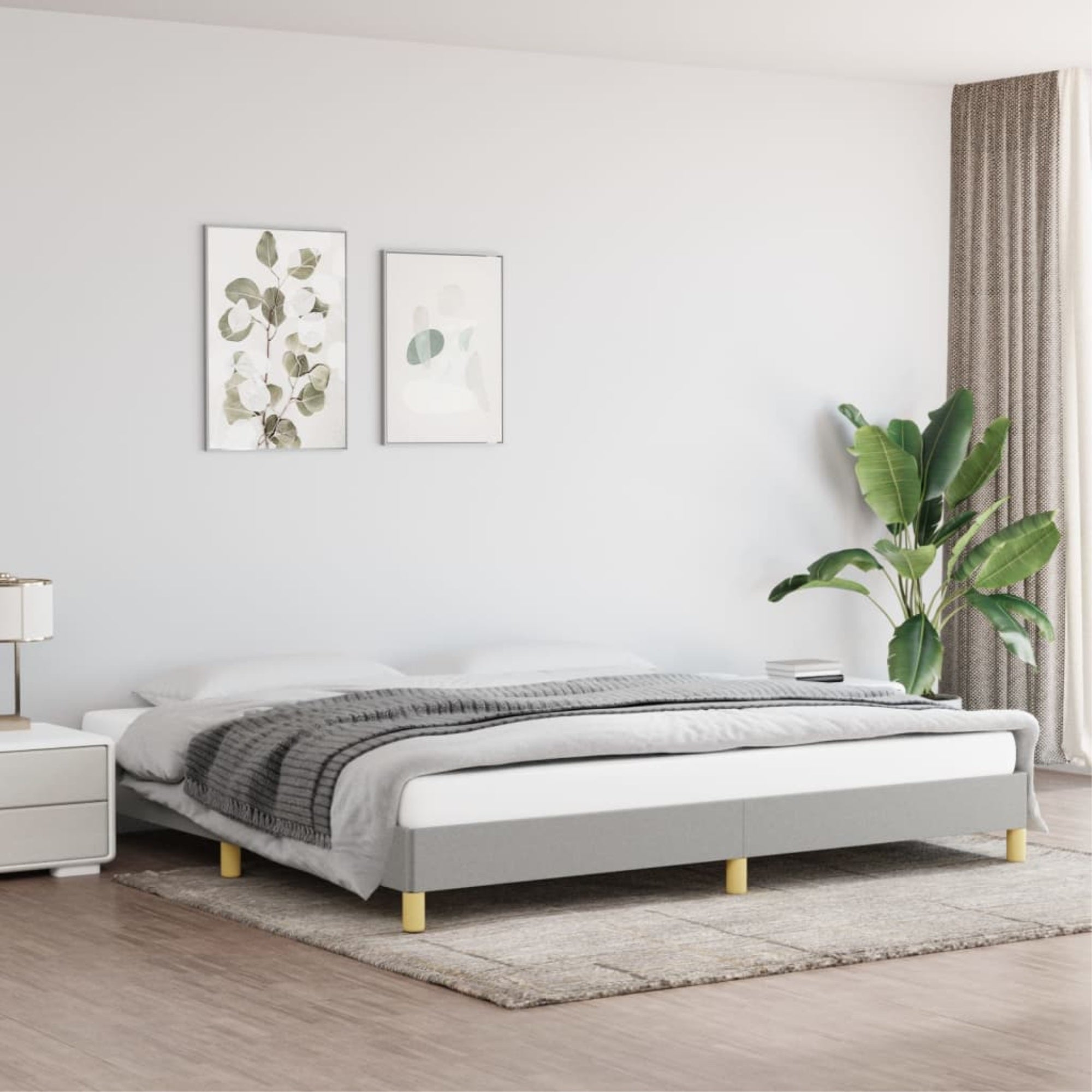 vidaXL Bed Frame Light Gray 76″x79.9″ King Fabric
