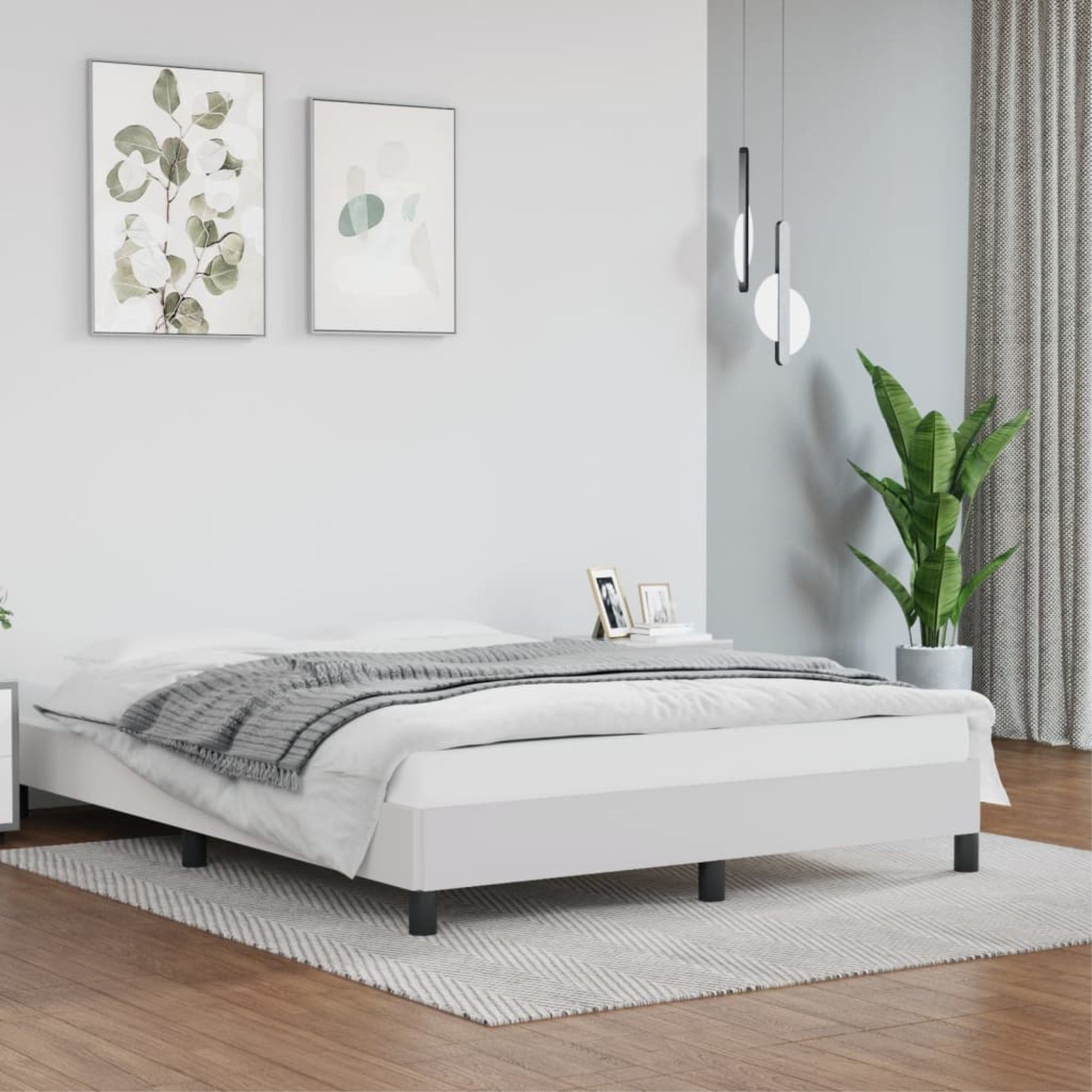 vidaXL Bed Frame White 59.8″x79.9″ Queen Faux Leather