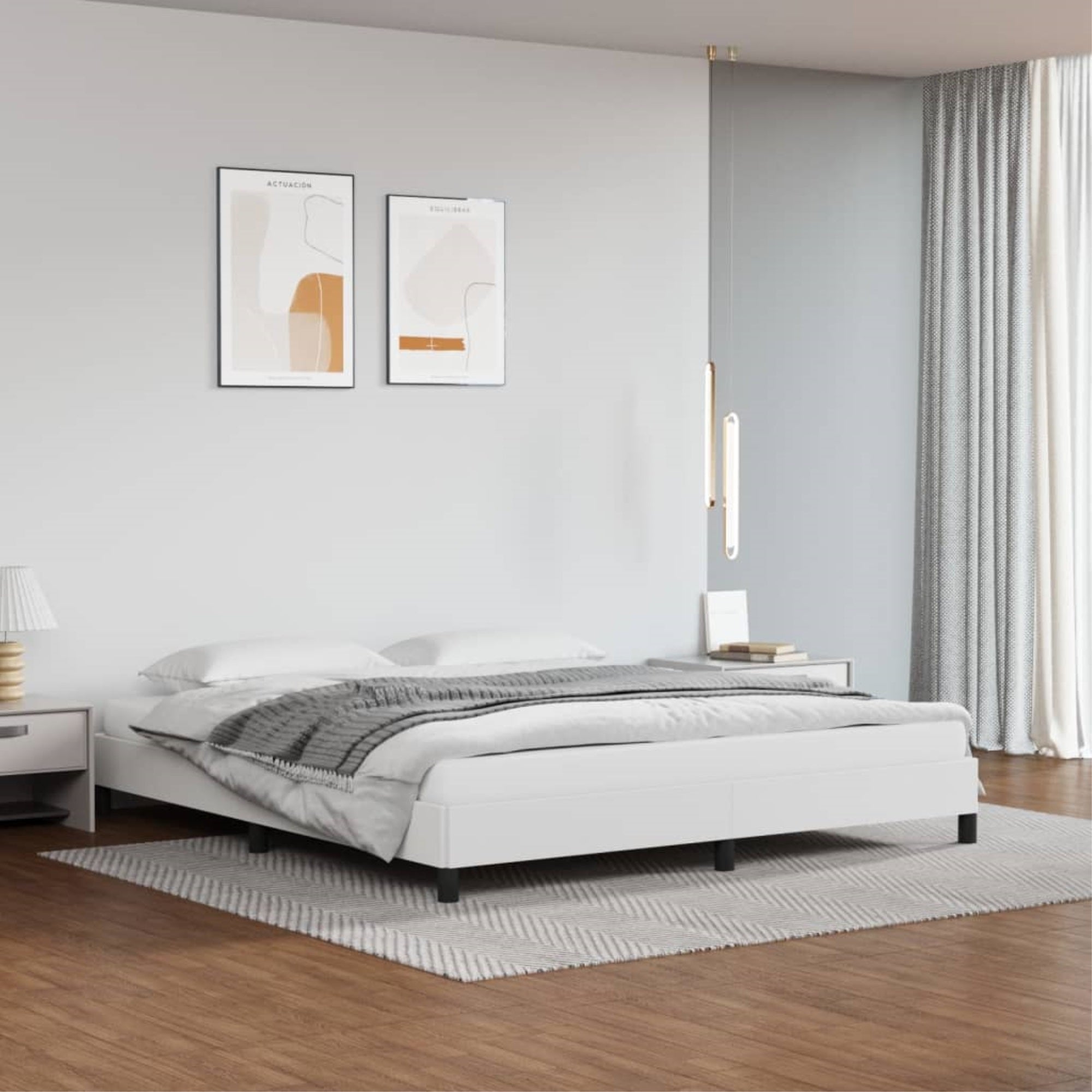 vidaXL Bed Frame White 72″x83.9″ California King Faux Leather