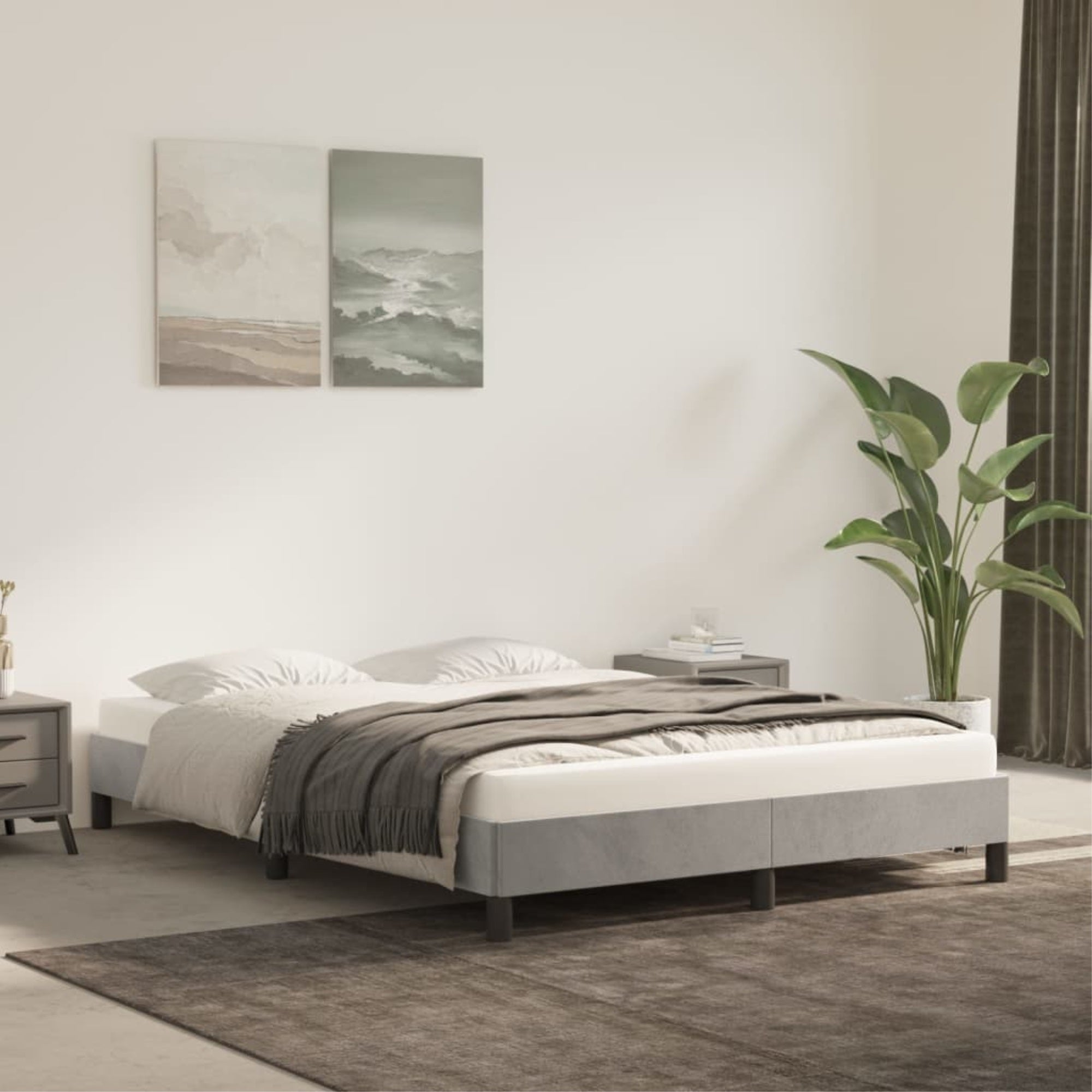 vidaXL Bed Frame Light Gray 59.8″x79.9″ Queen Velvet