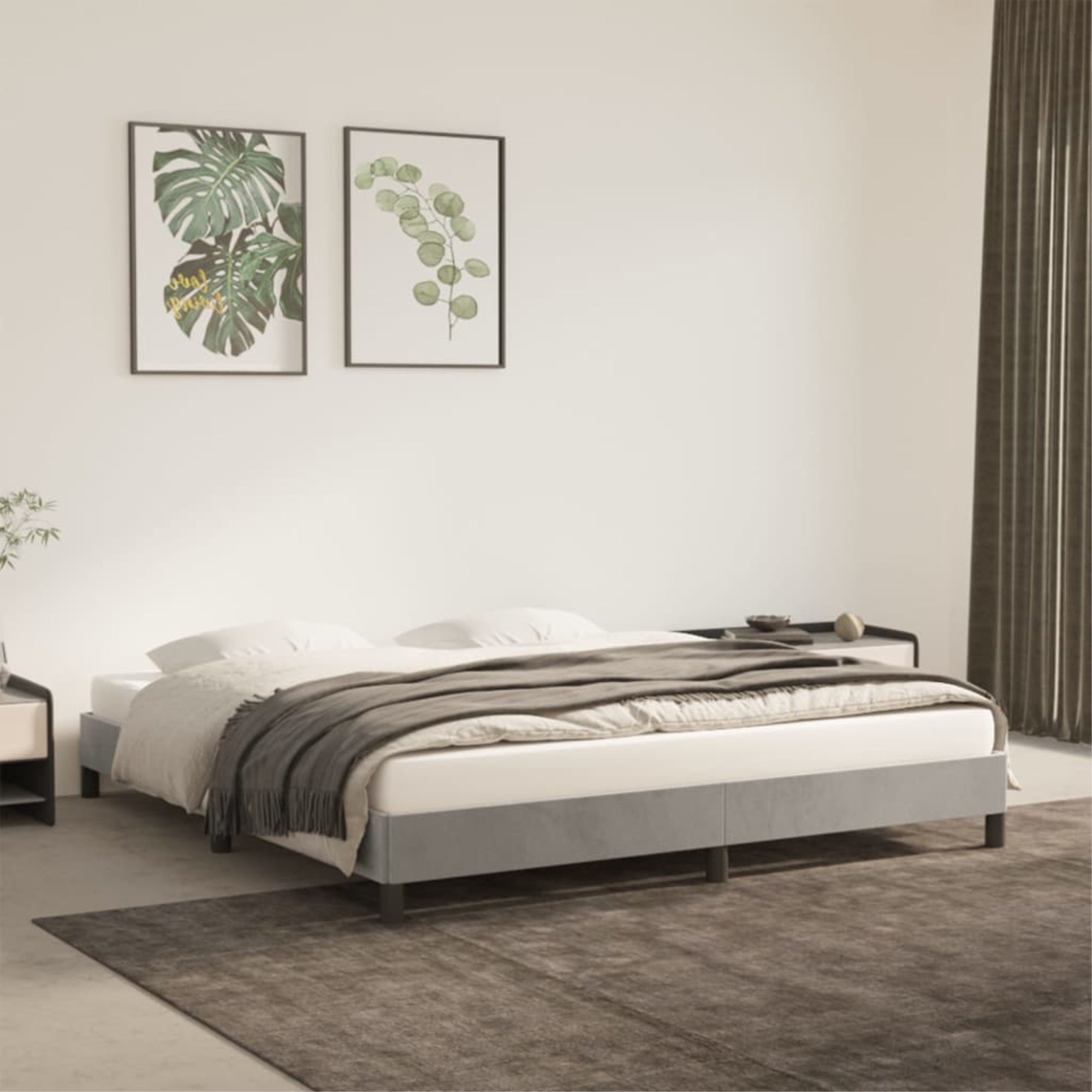 vidaXL Bed Frame Light Gray 76″x79.9″ King Velvet