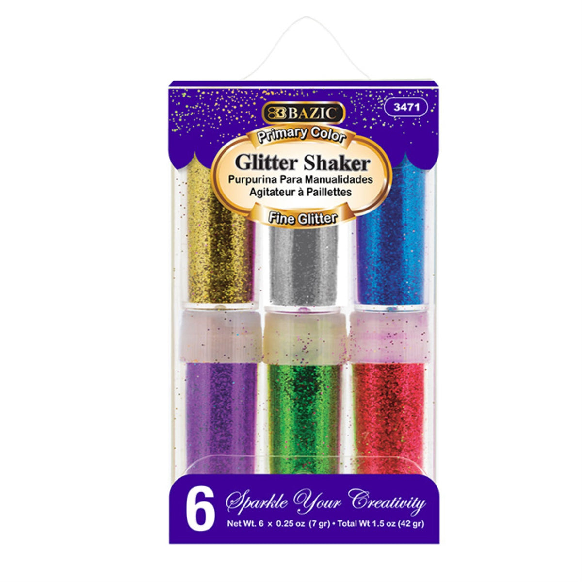 Bazic 0.25 Oz (7G) 6 Primary Color Glitter Shaker / Box Qty - 24