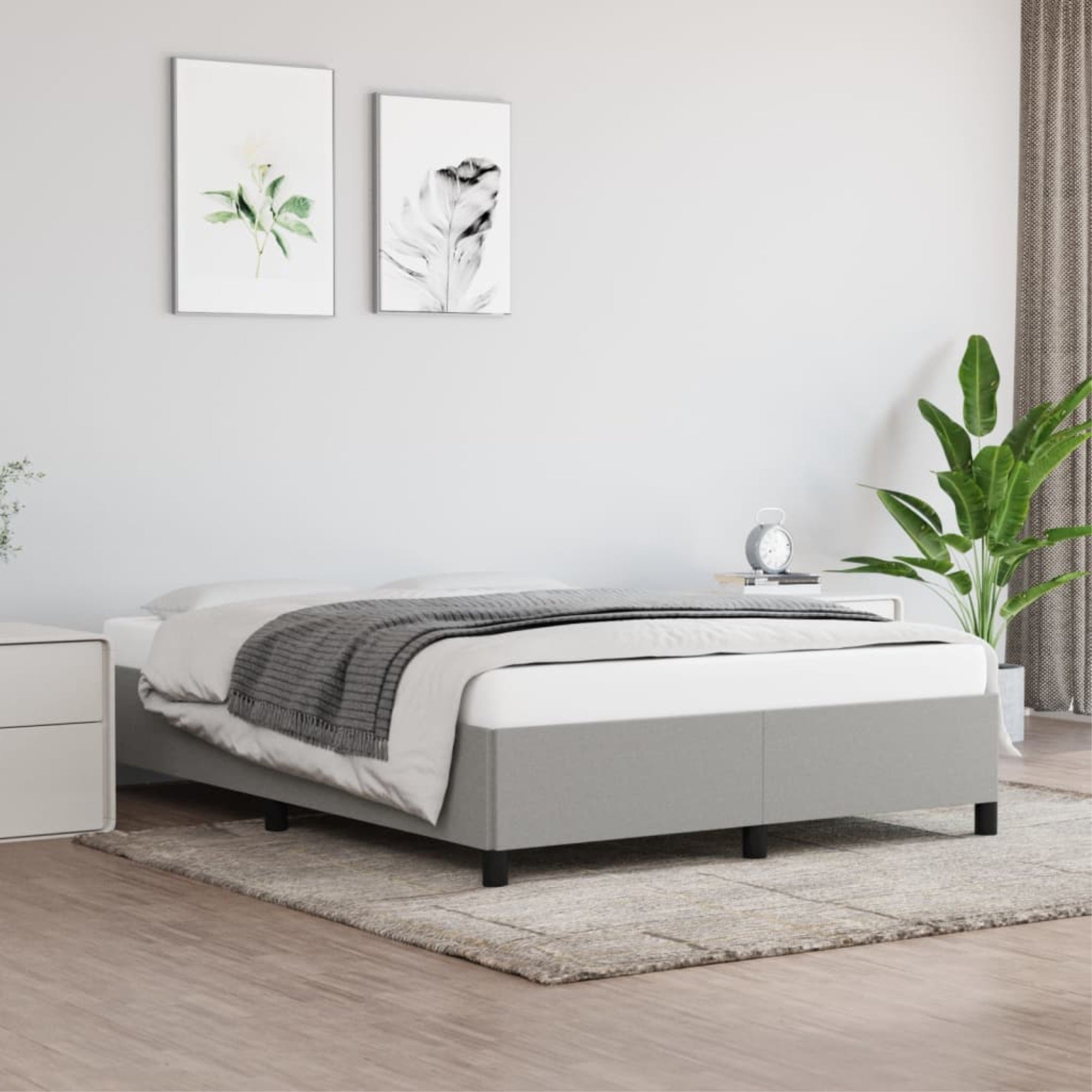 vidaXL Bed Frame Light Gray 53.9″x74.8″ Full Fabric