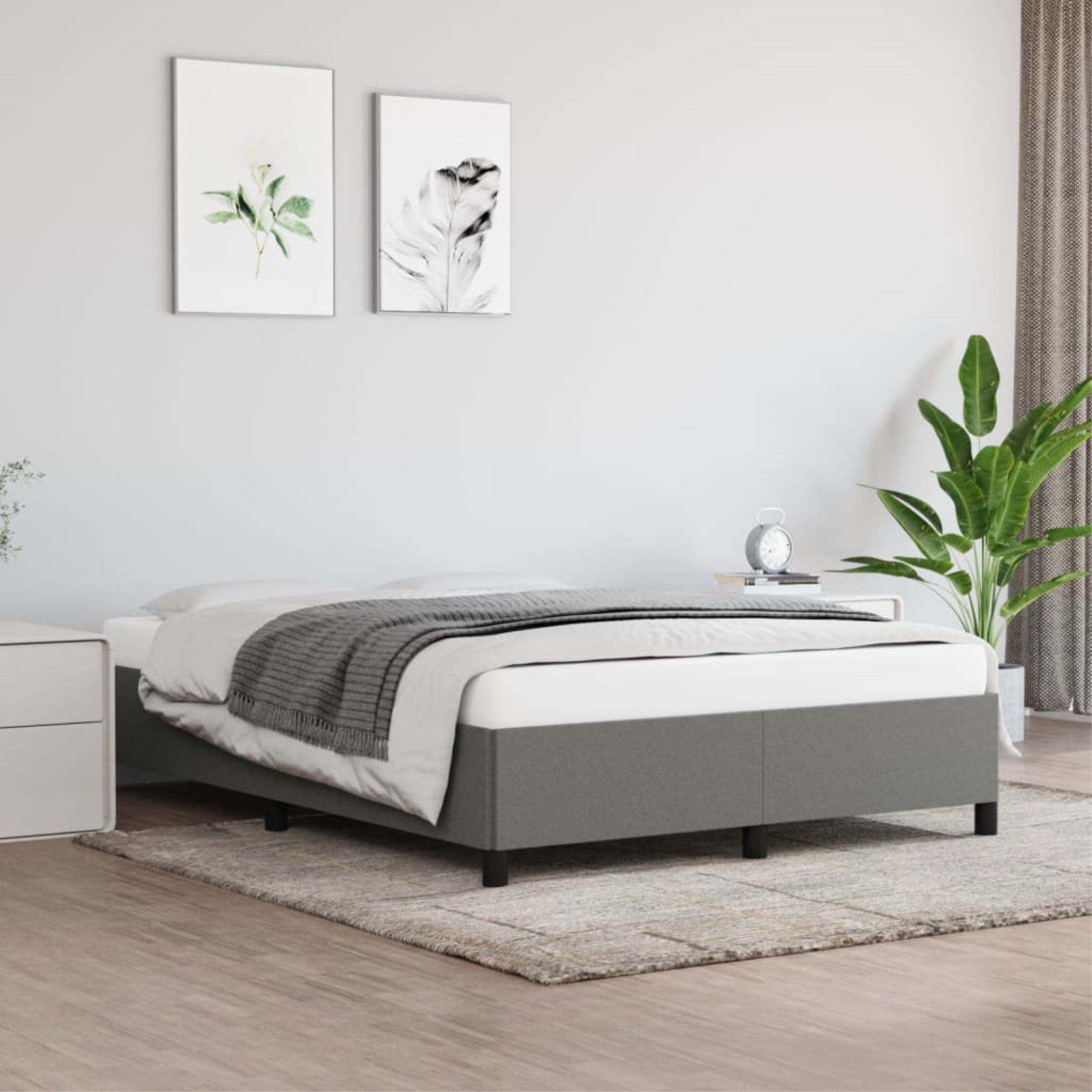 vidaXL Bed Frame Dark Gray 53.9″x74.8″ Fabric