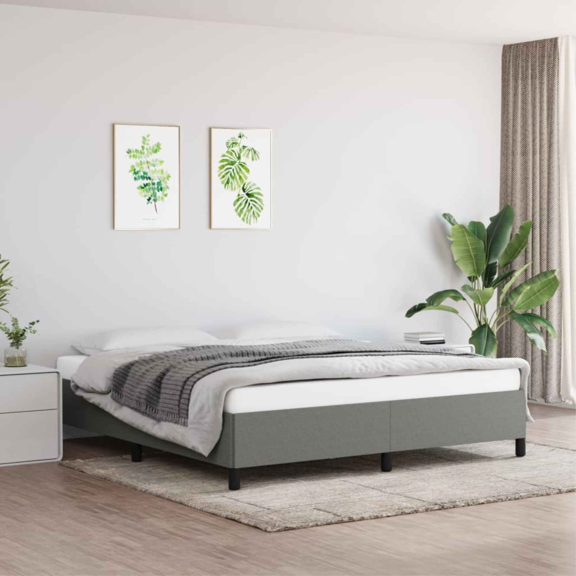 vidaXL Bed Frame Dark Gray 76″x79.9″ King Fabric