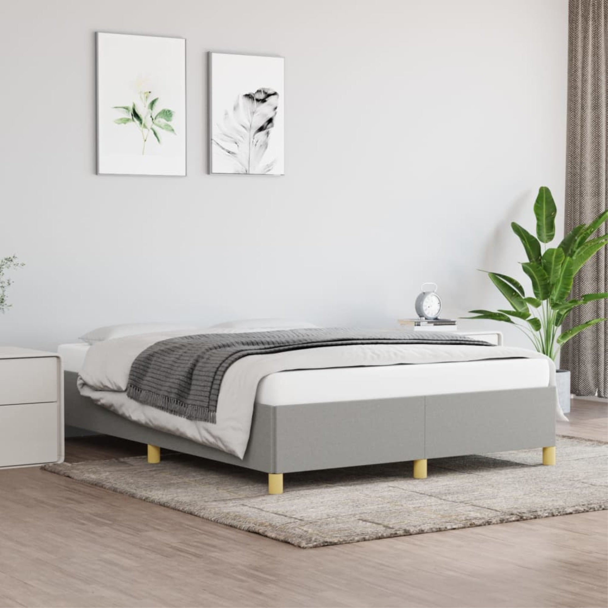 vidaXL Bed Frame Light Gray 53.9″x74.8″ Full Fabric